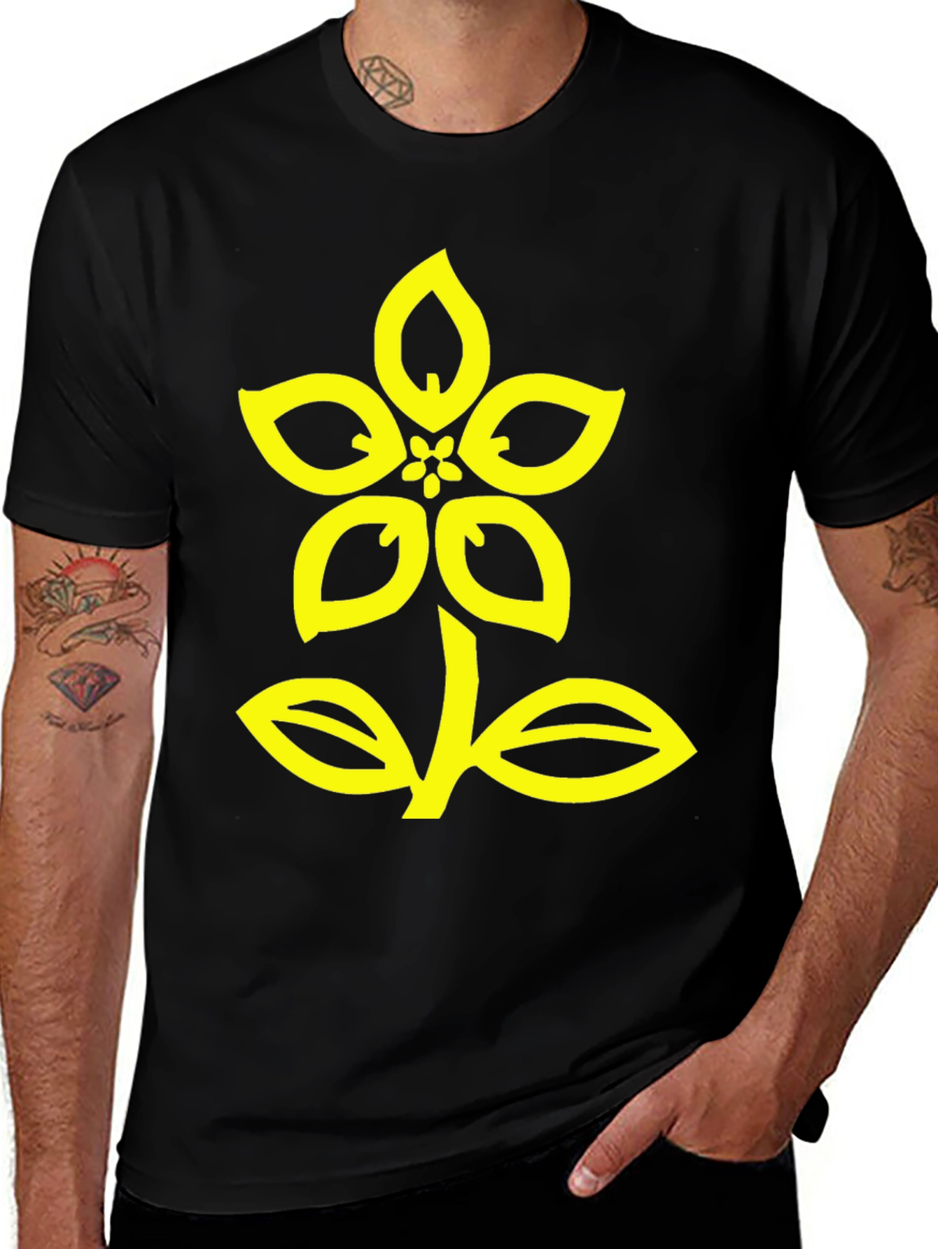 Black T-Shirt with Yellow Flower Design