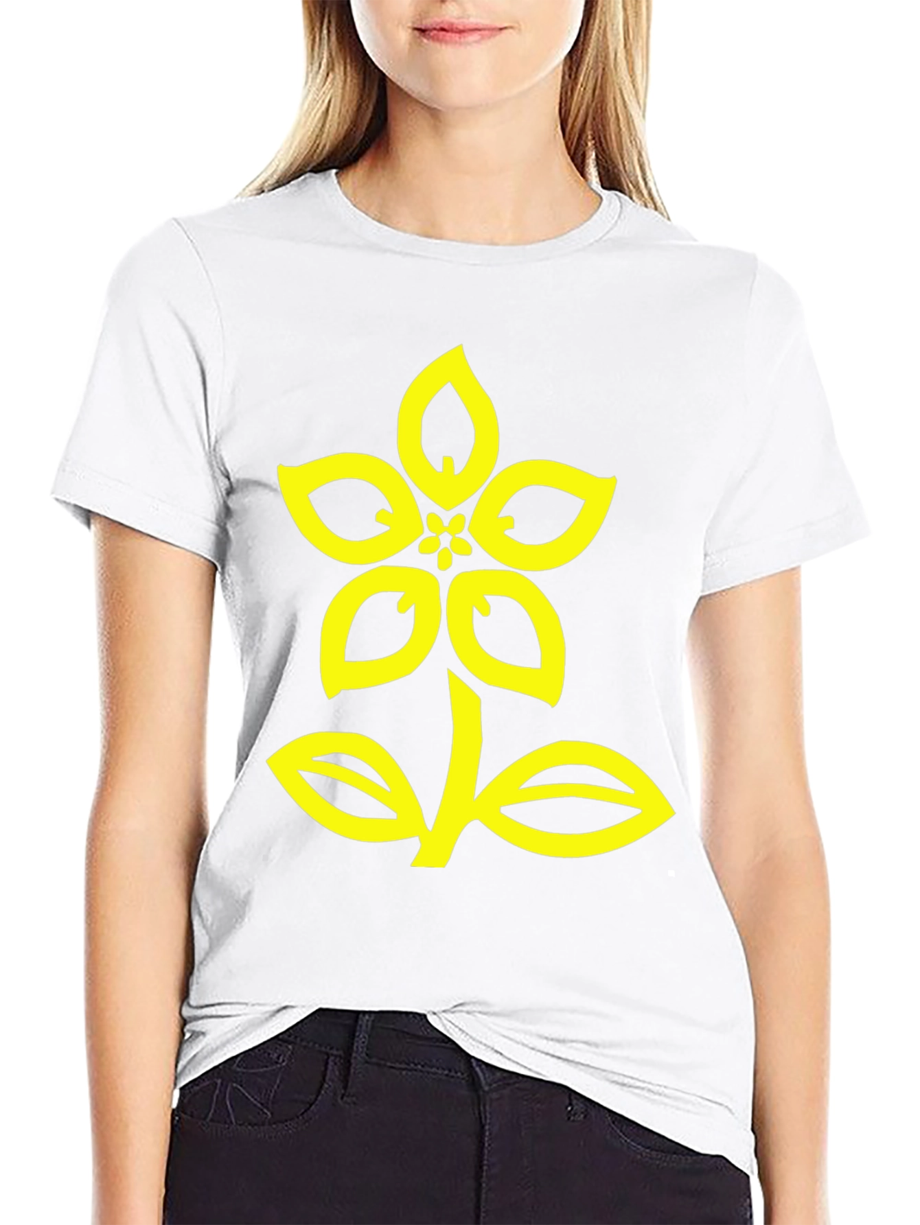 Black T-Shirt with Yellow Flower Design