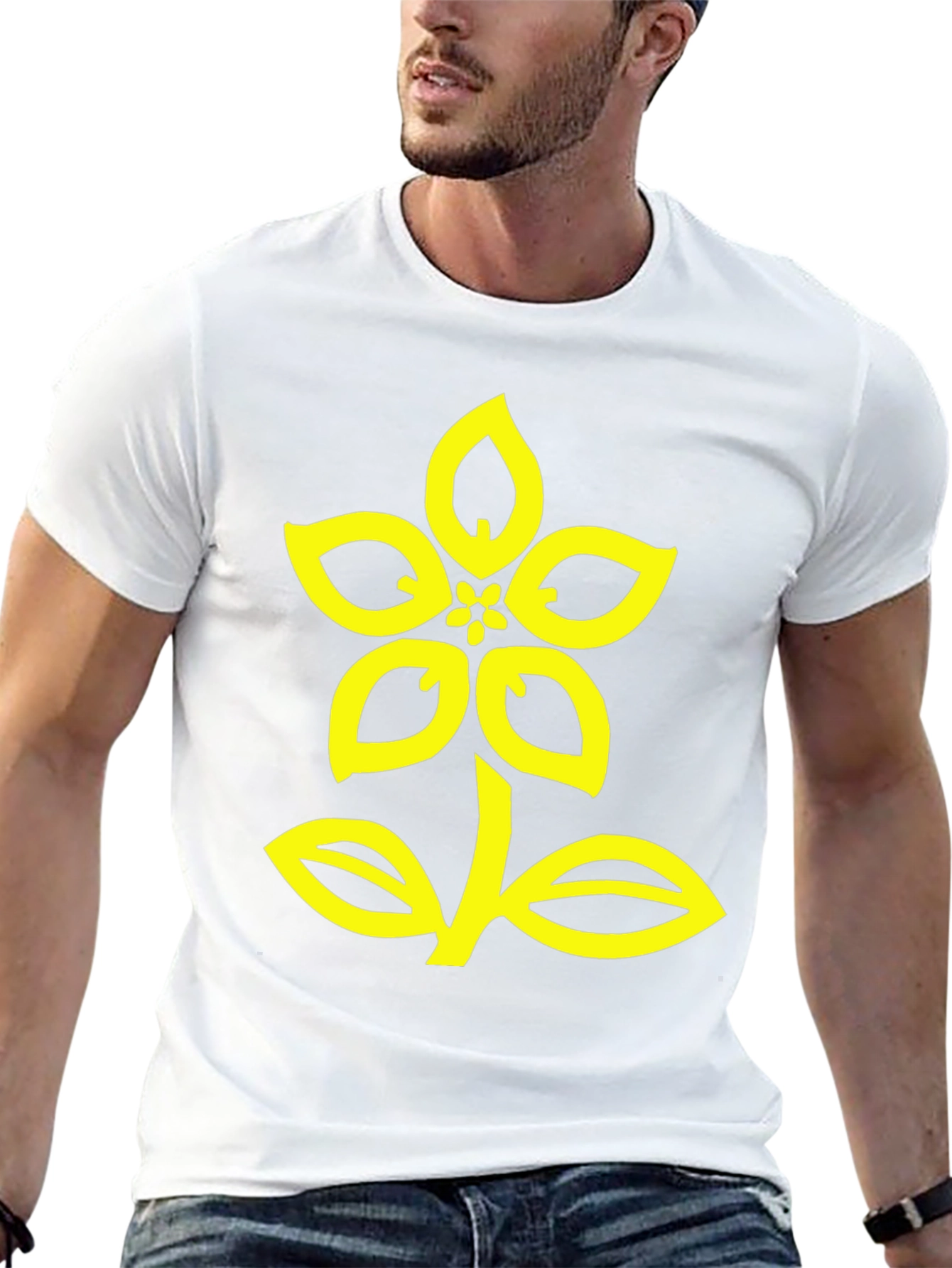 Black T-Shirt with Yellow Flower Design