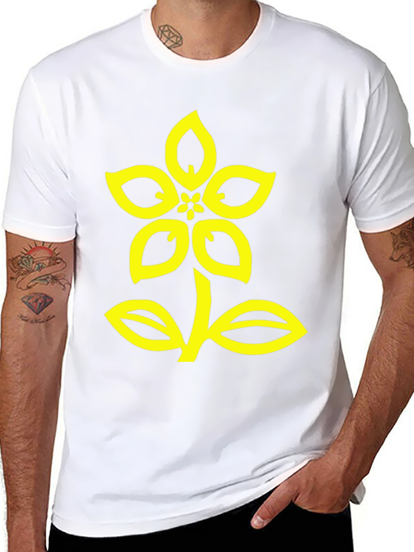 Black T-Shirt with Yellow Flower Design