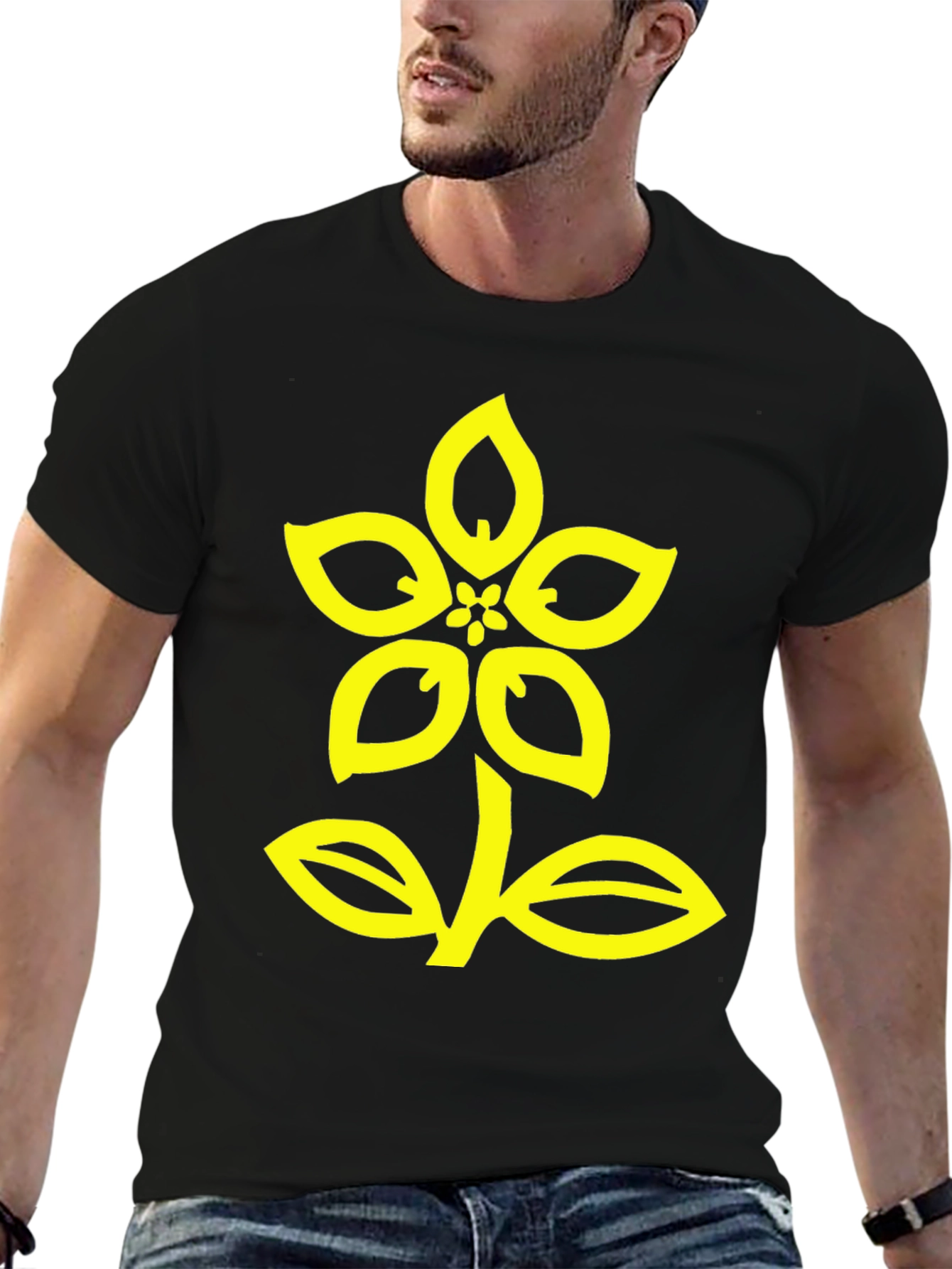 Black T-Shirt with Yellow Flower Design