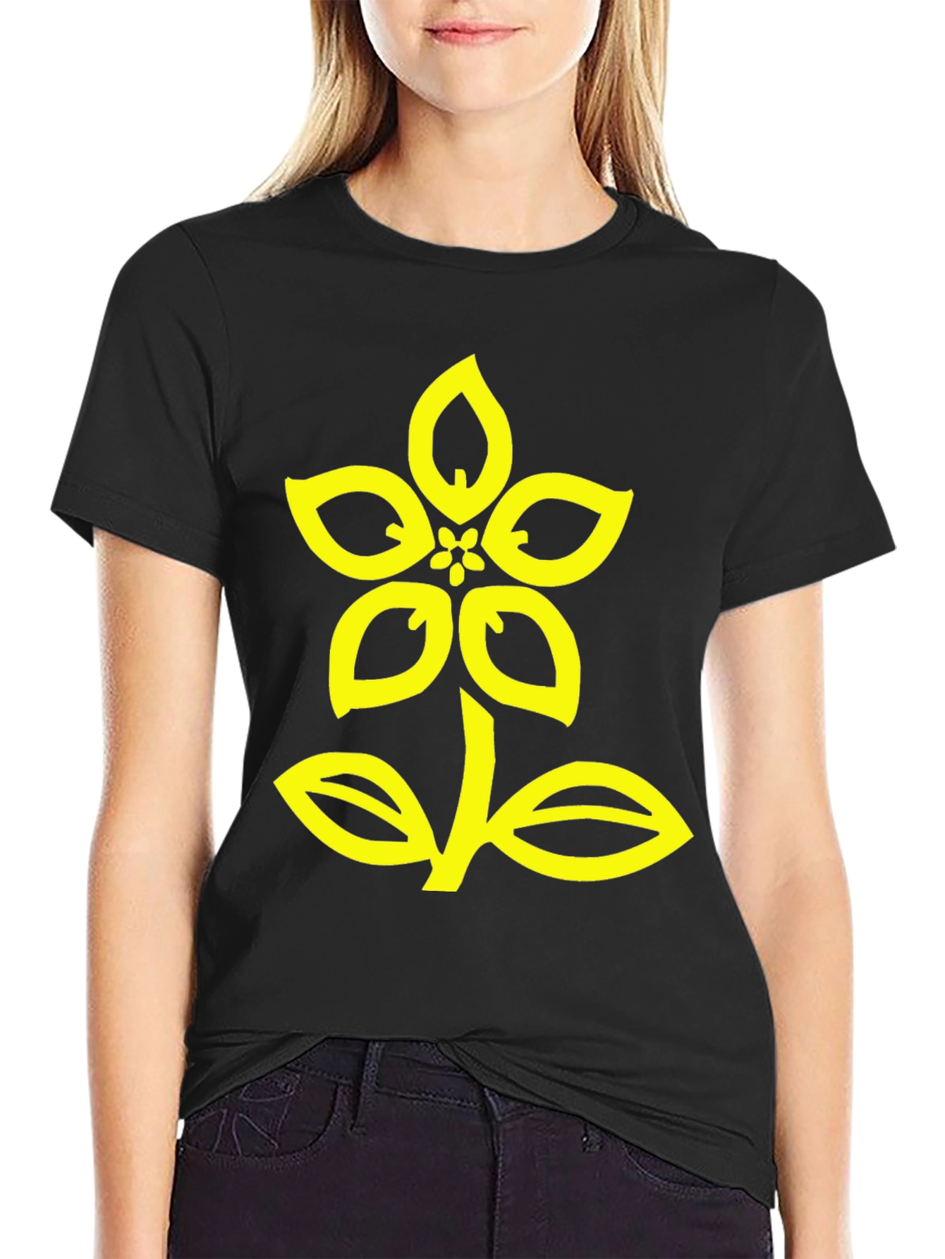 Black T-Shirt with Yellow Flower Design