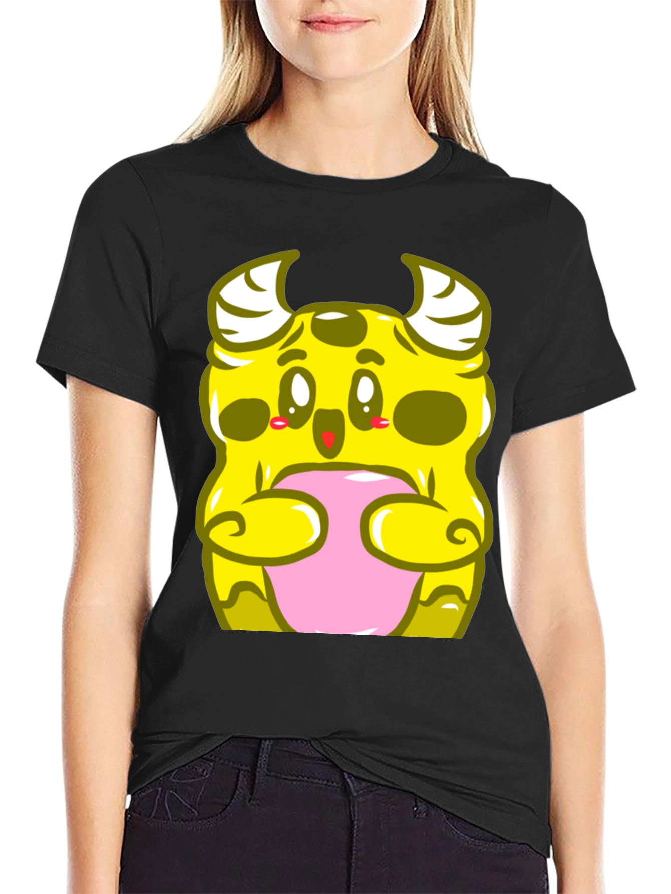 Cute Monster Graphic T-Shirt - Black Cotton Tee