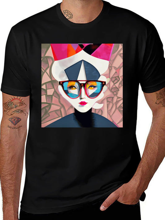 Abstract Woman Graphic Print Black Tee