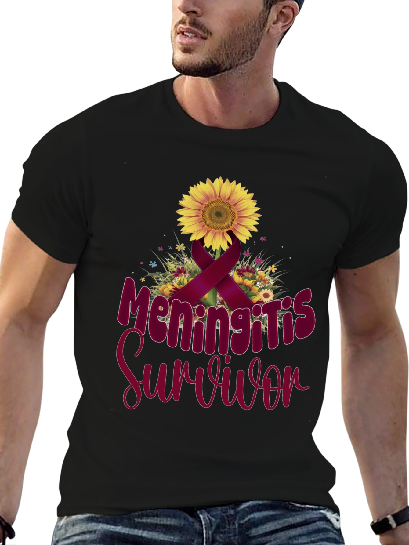 Meningitis Survivor Sunflower Ribbon T-Shirt