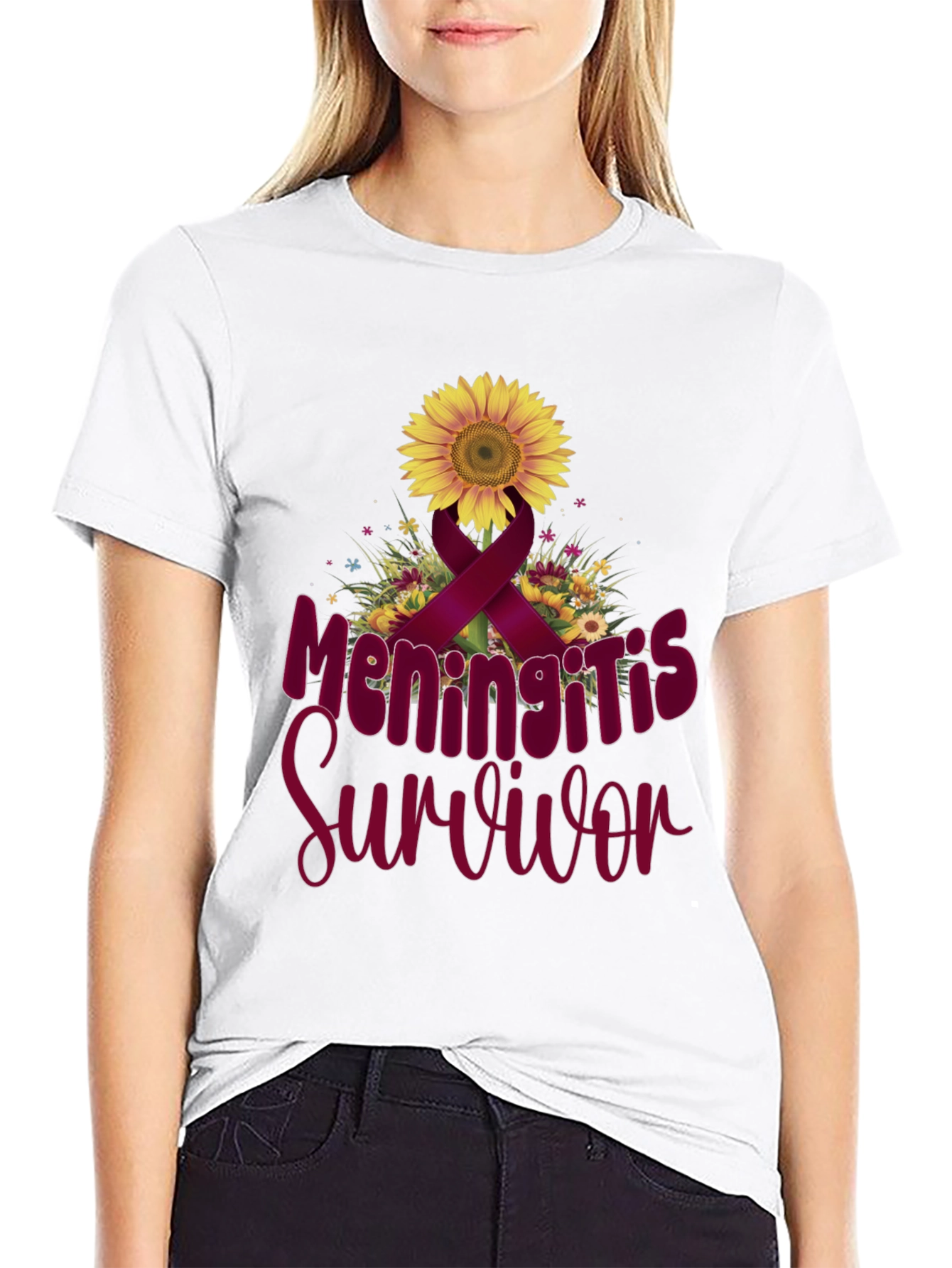 Meningitis Survivor Sunflower Ribbon T-Shirt