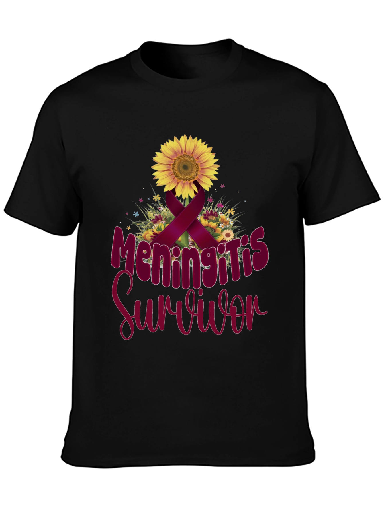 Meningitis Survivor Sunflower Ribbon T-Shirt