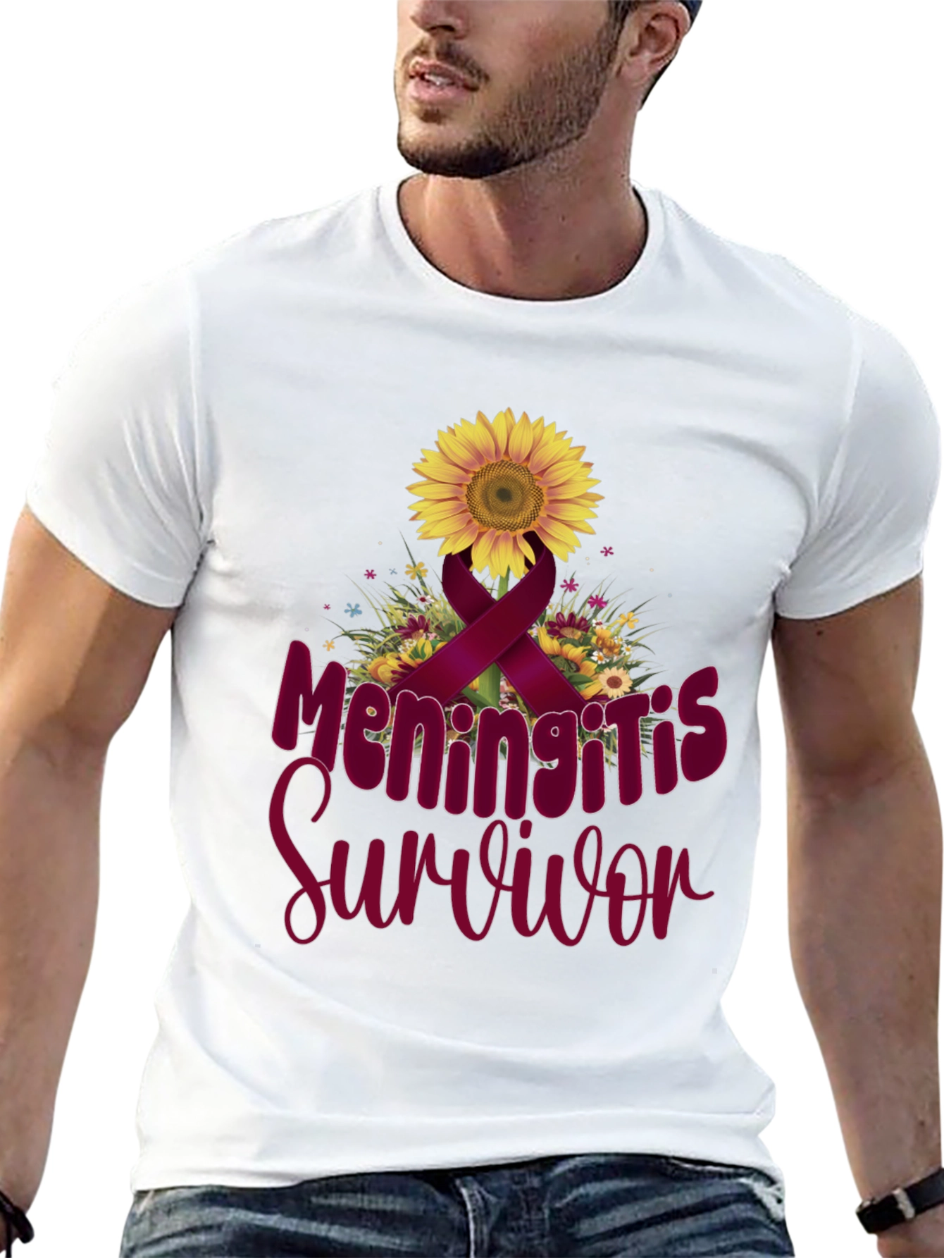 Meningitis Survivor Sunflower Ribbon T-Shirt
