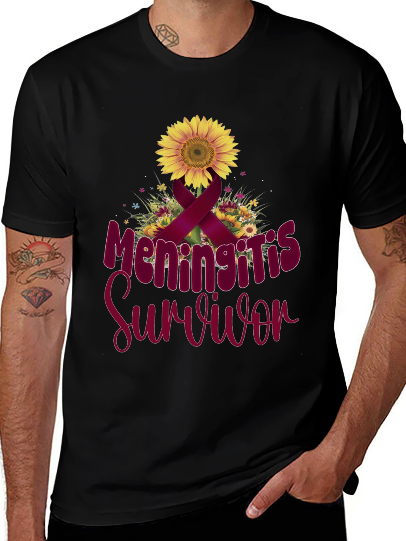 Meningitis Survivor Sunflower Ribbon T-Shirt