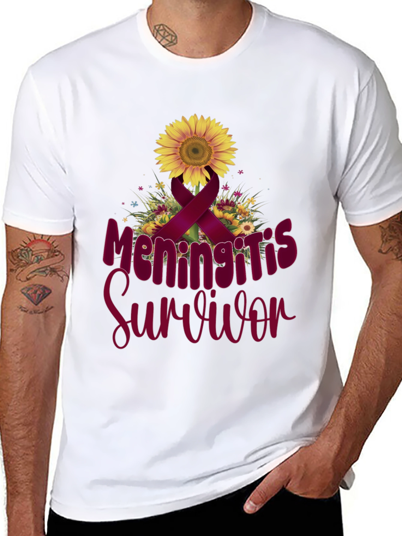 Meningitis Survivor Sunflower Ribbon T-Shirt