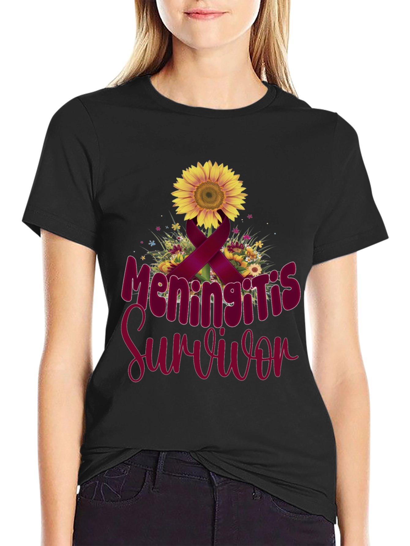Meningitis Survivor Sunflower Ribbon T-Shirt