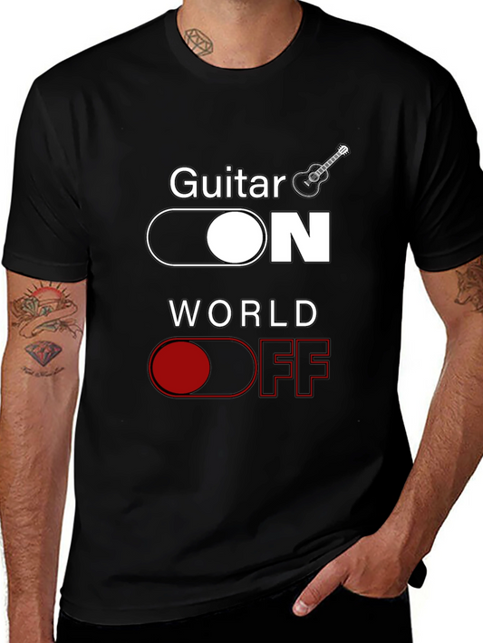 Guitar On World Off Graphic Tee - Musician Humor T-Shirt