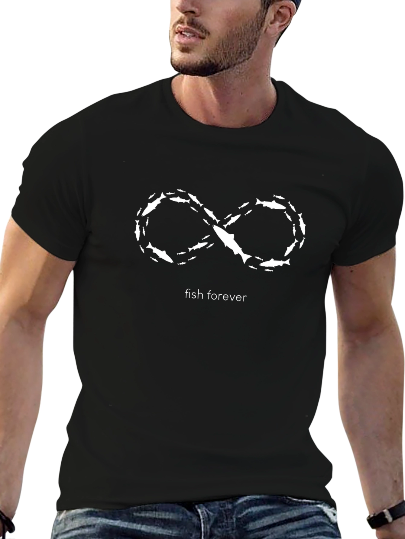 Fish Forever Black T-Shirt Infinity Symbol Design