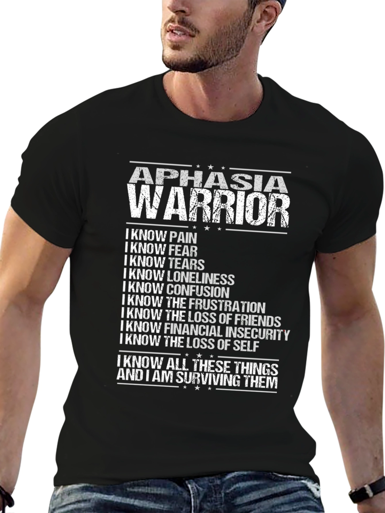 Aphasia Warrior Black T-Shirt - Surviving and Strong