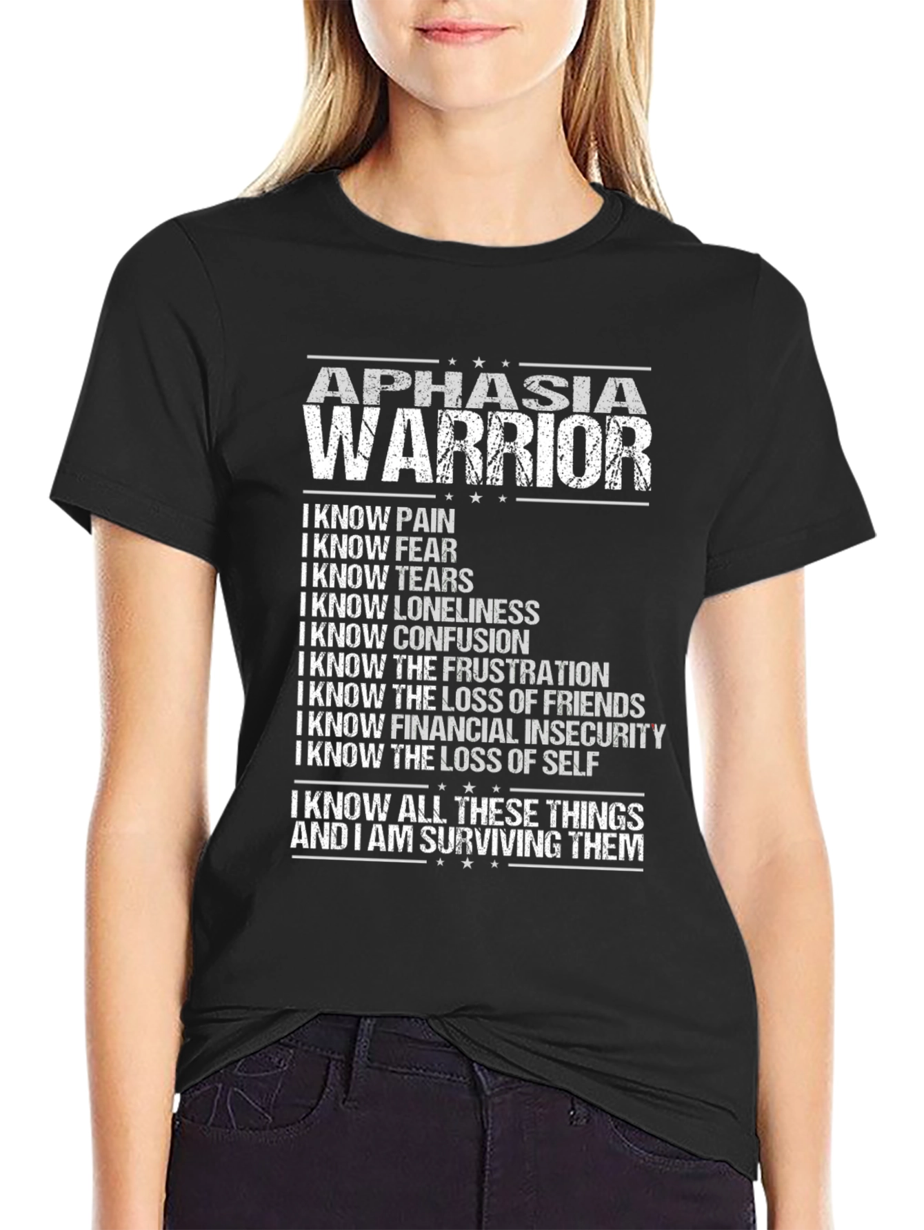 Aphasia Warrior Black T-Shirt - Surviving and Strong