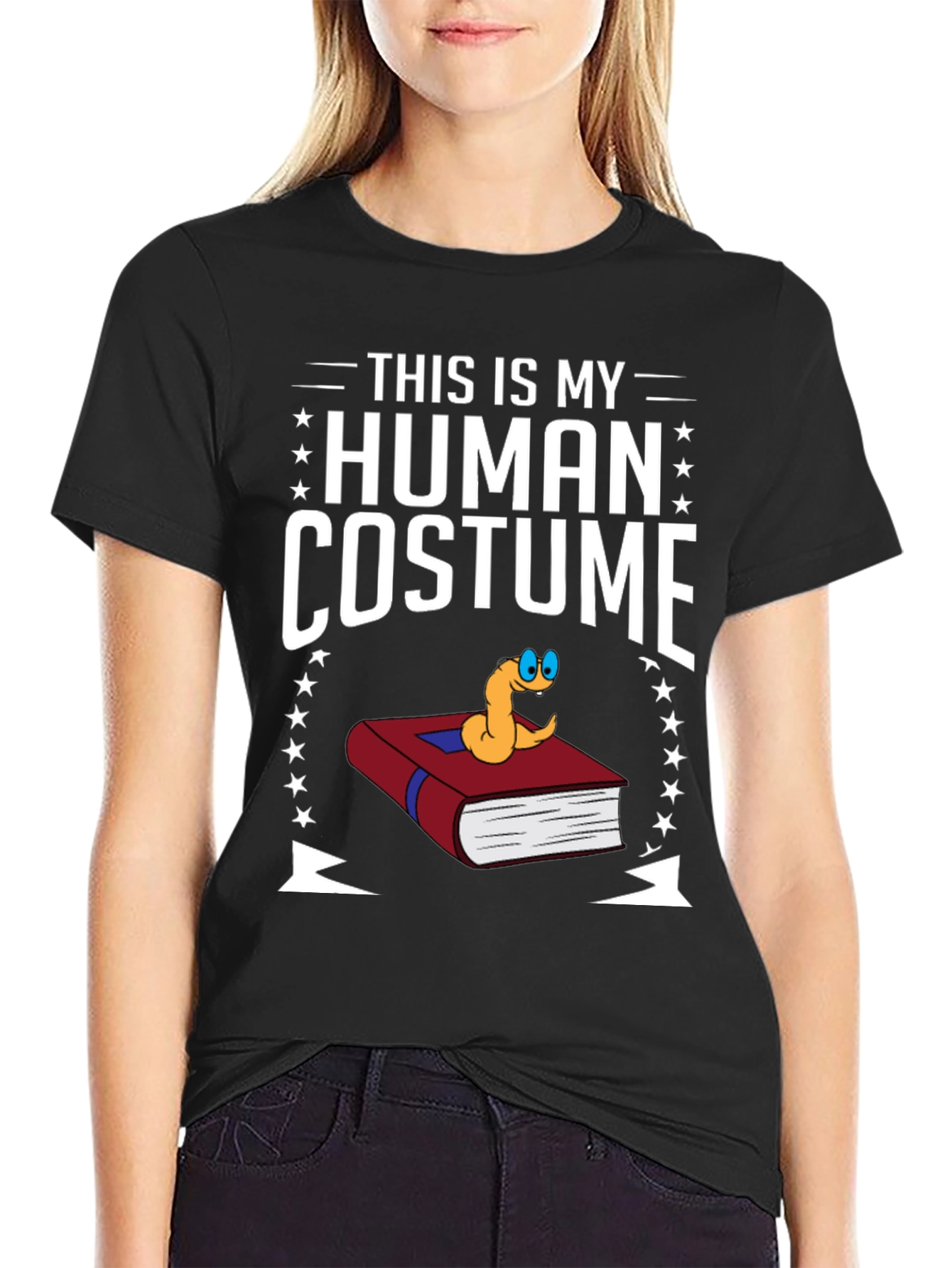 Human Costume Worm Book T-Shirt Funny Graphic Tee