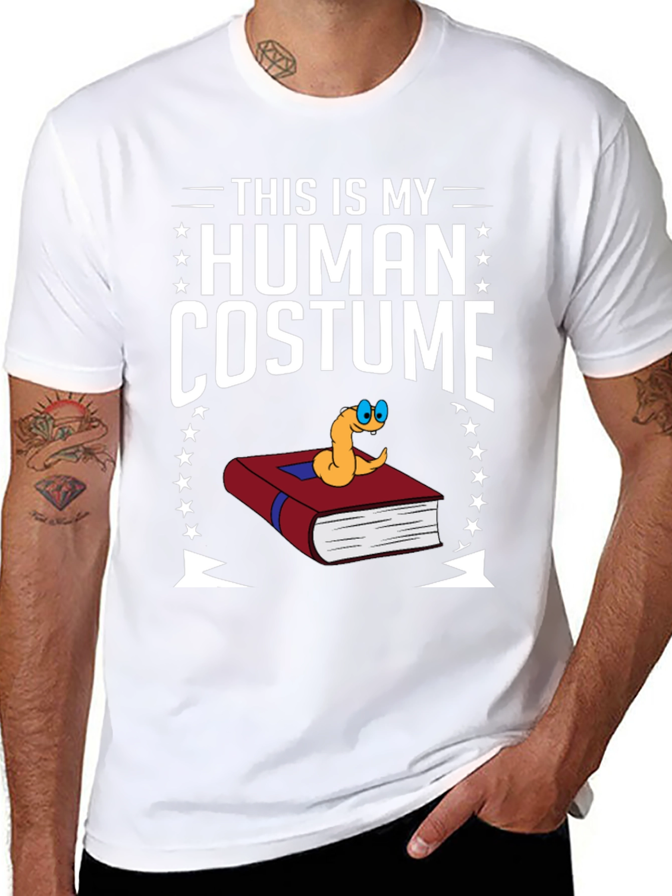 Human Costume Worm Book T-Shirt Funny Graphic Tee