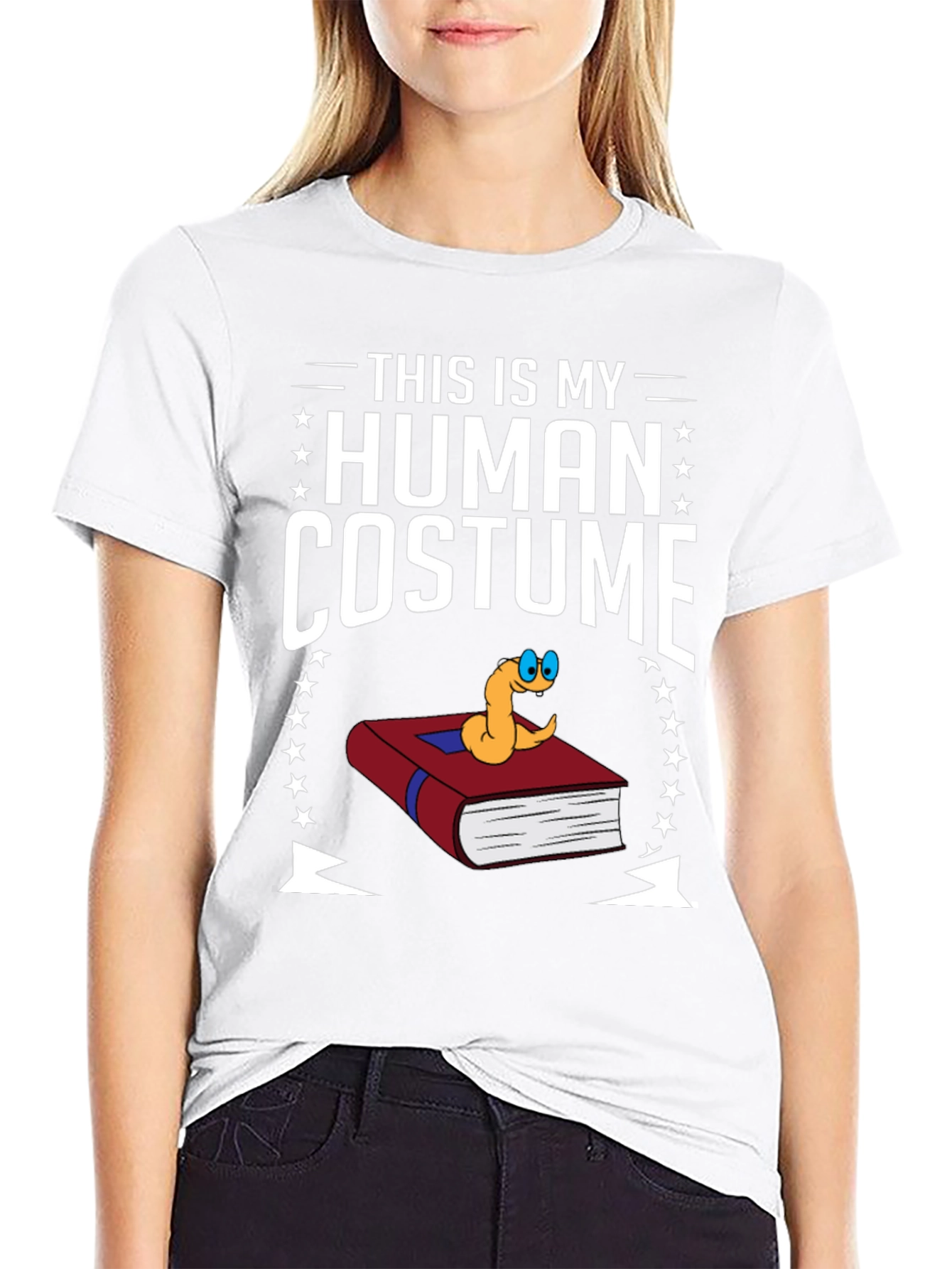 Human Costume Worm Book T-Shirt Funny Graphic Tee