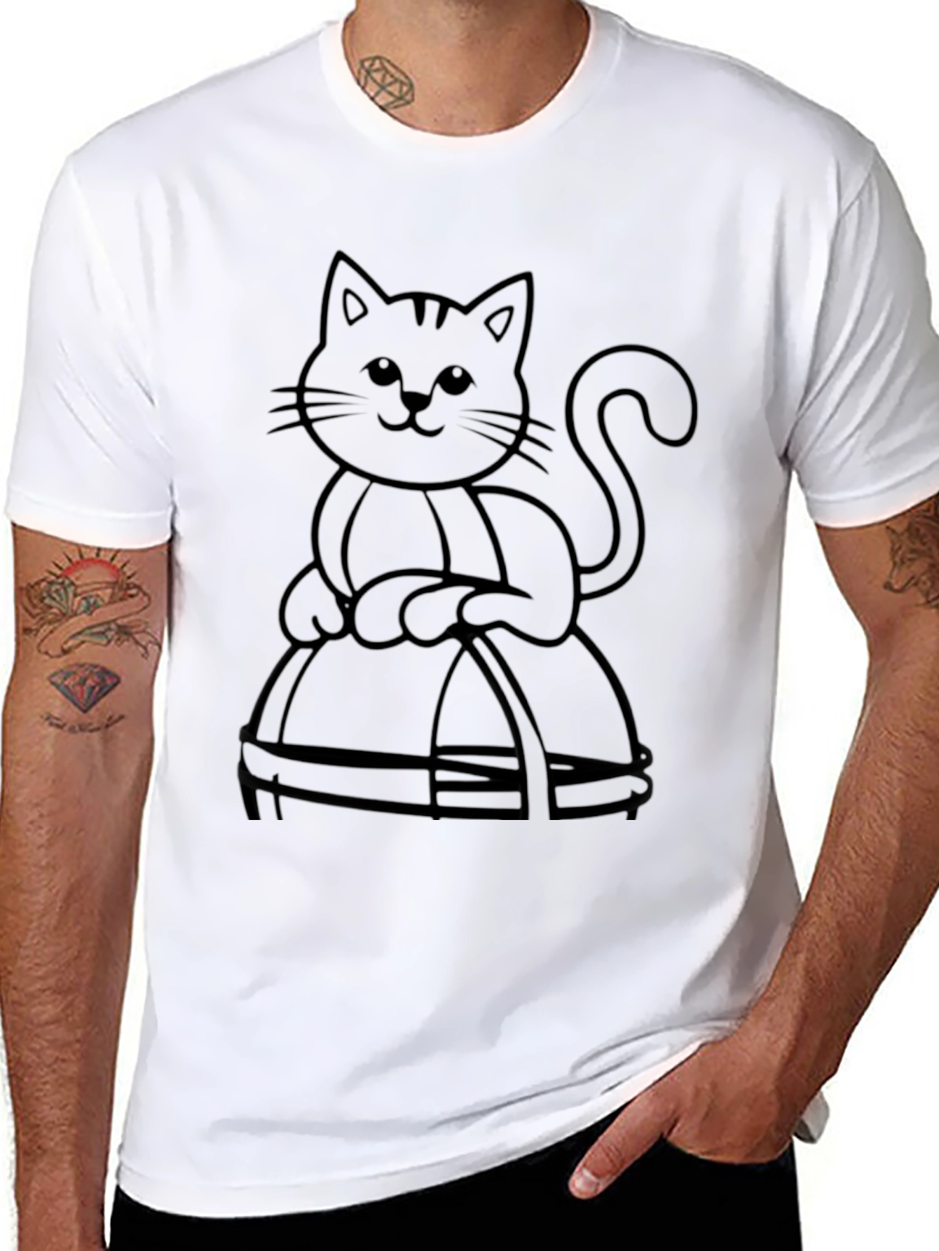 Black Cat in Basket T-Shirt - Mens Graphic Tee