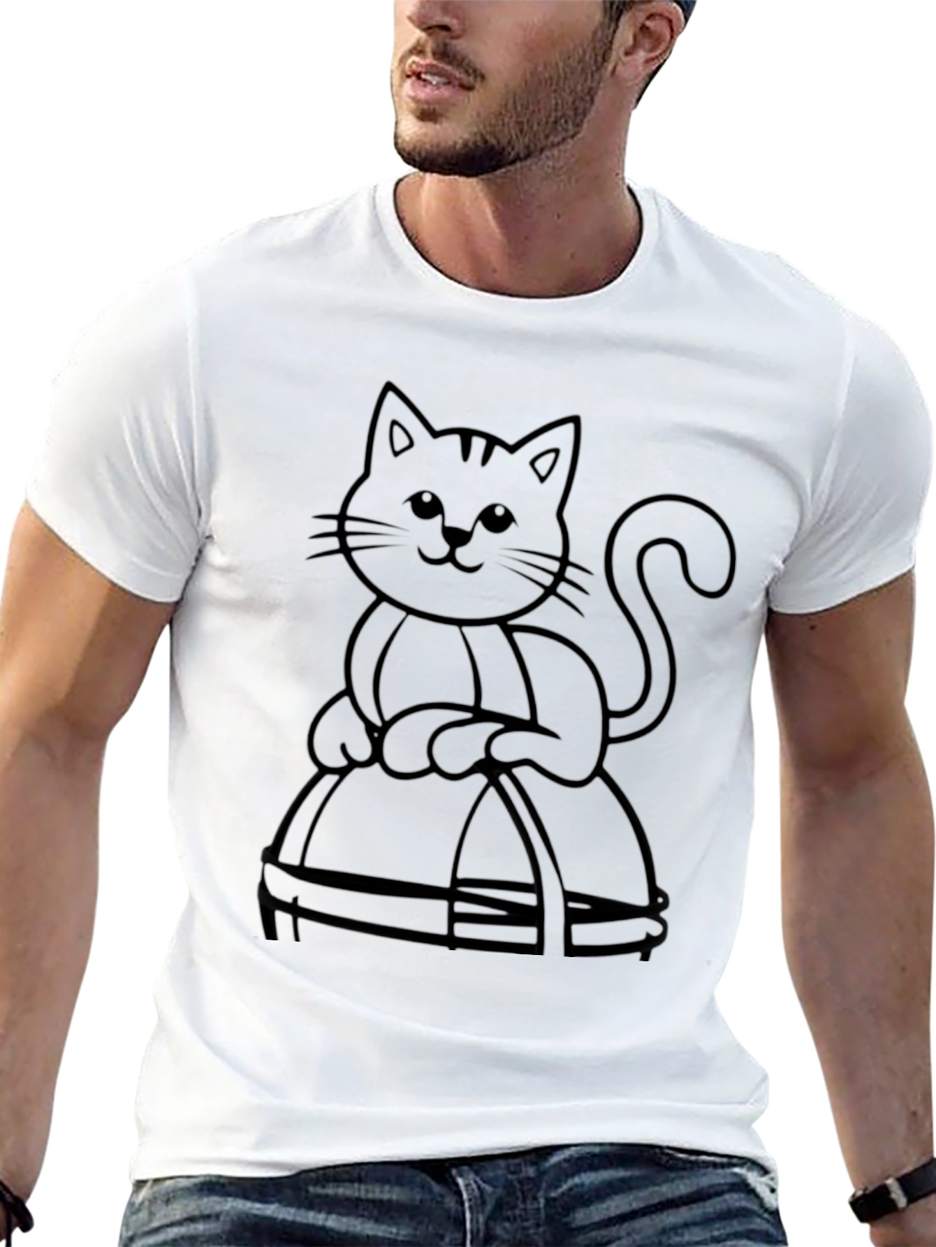 Black Cat in Basket T-Shirt - Mens Graphic Tee