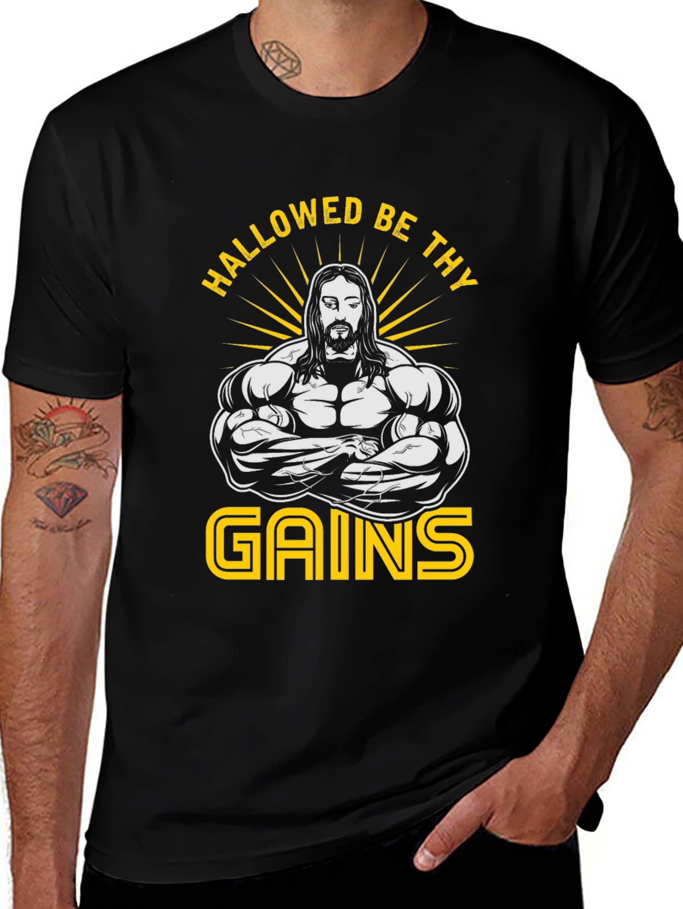 Hallowed Be Thy Gains Graphic T-Shirt - Black