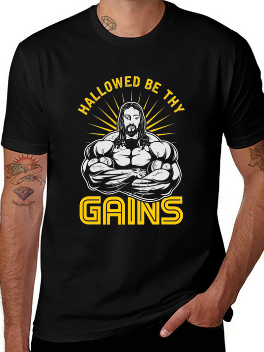 Hallowed Be Thy Gains Graphic T-Shirt - Black