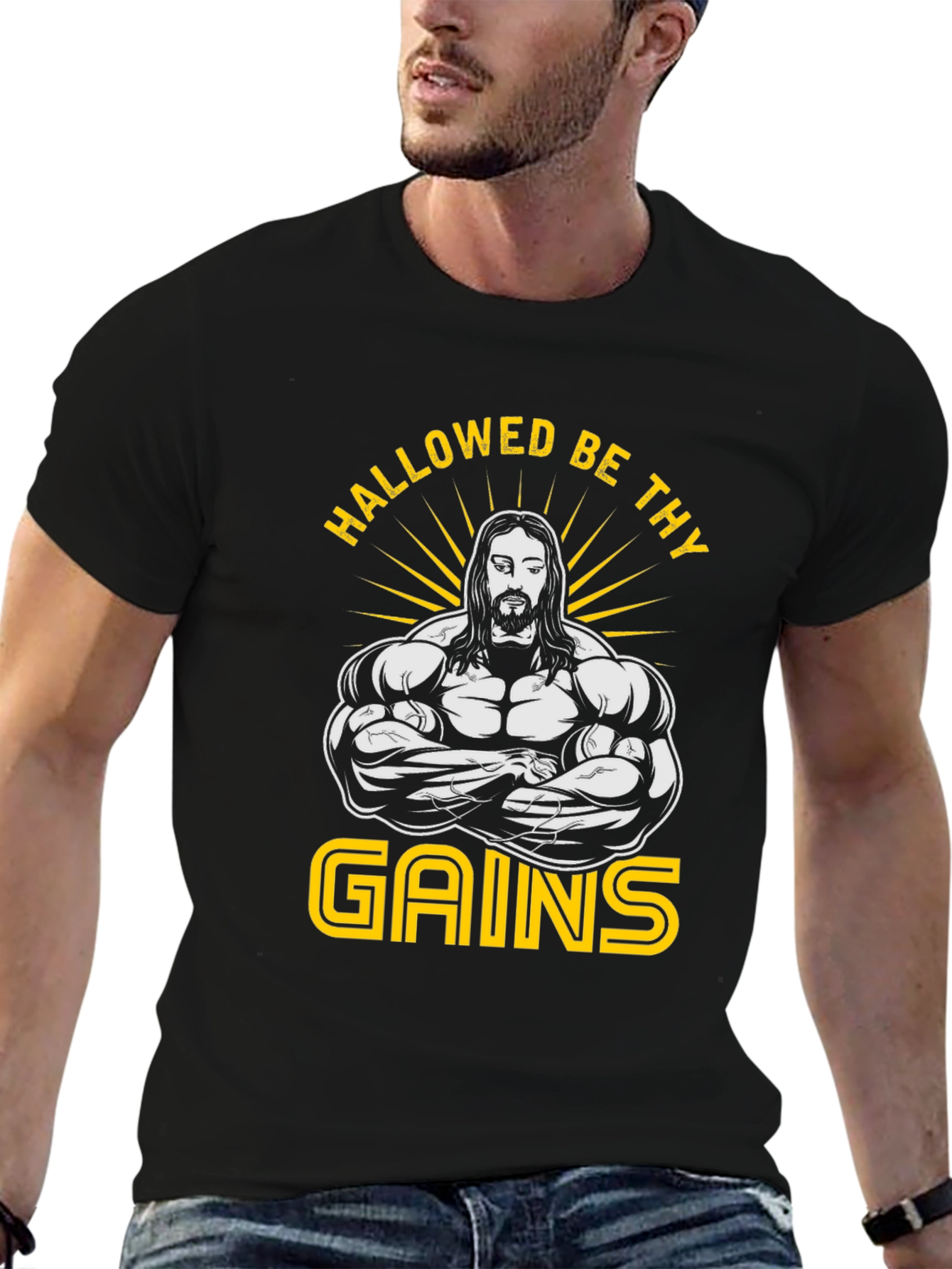 Hallowed Be Thy Gains Graphic T-Shirt - Black