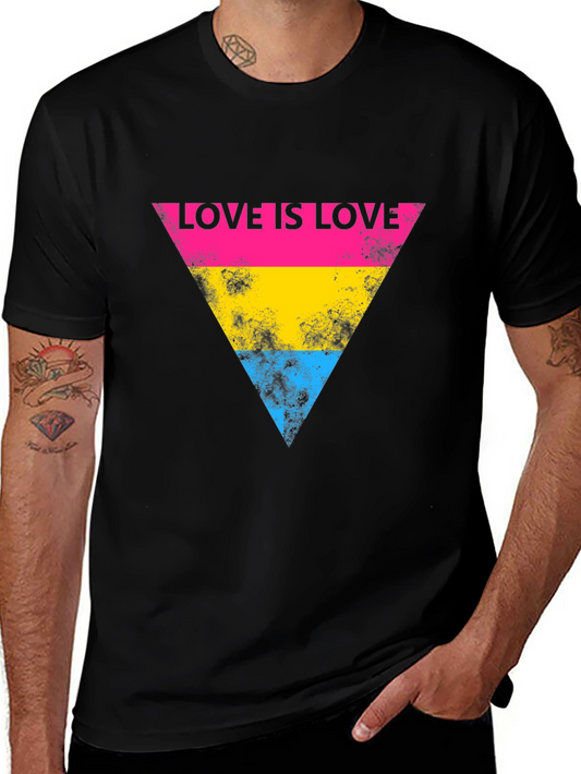 Love is Love LGBTQ Pride Pansexual Flag Triangle Black T-Shirt