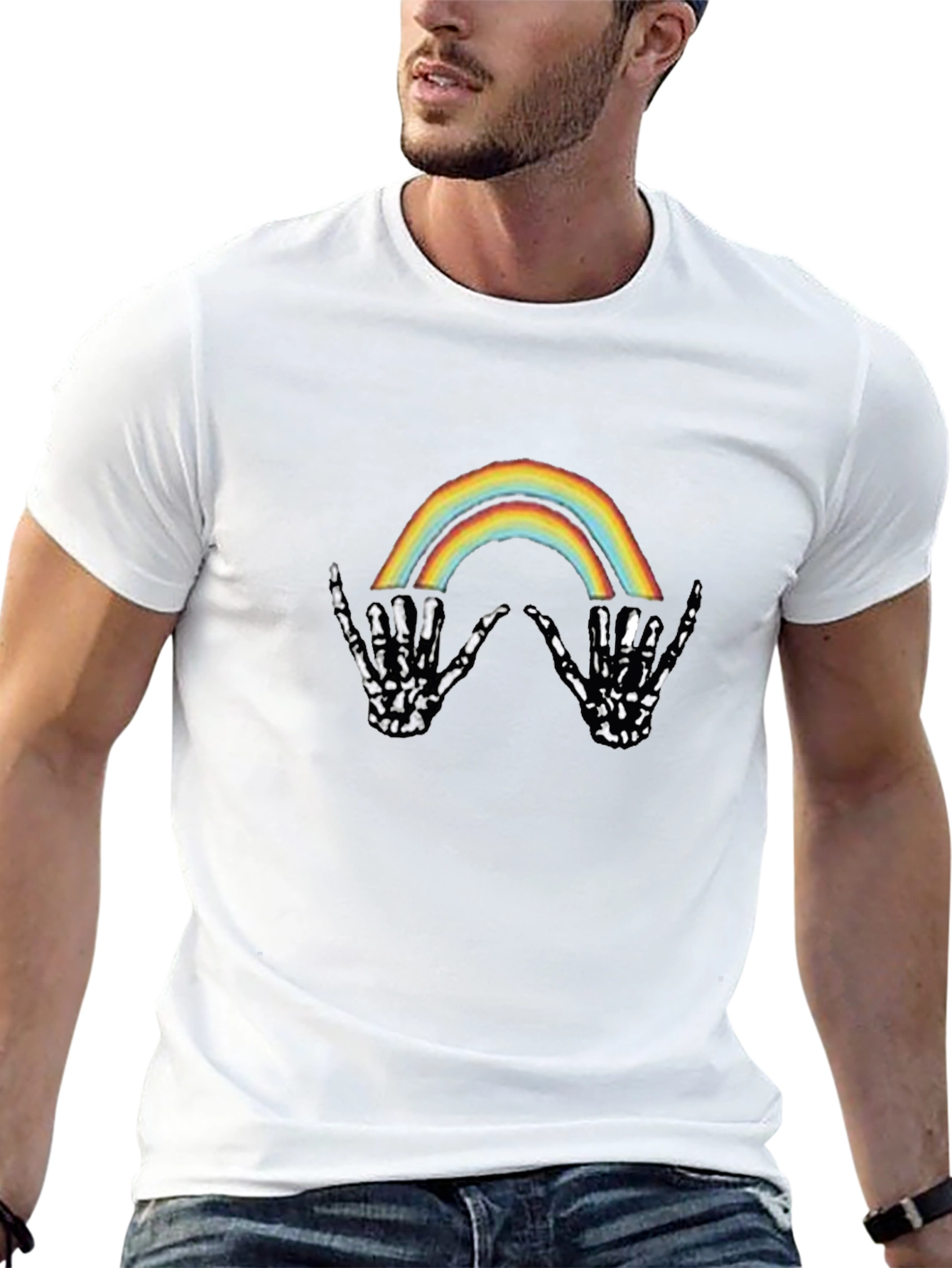 Rainbow Skeleton Hand Graphic Tee - Black