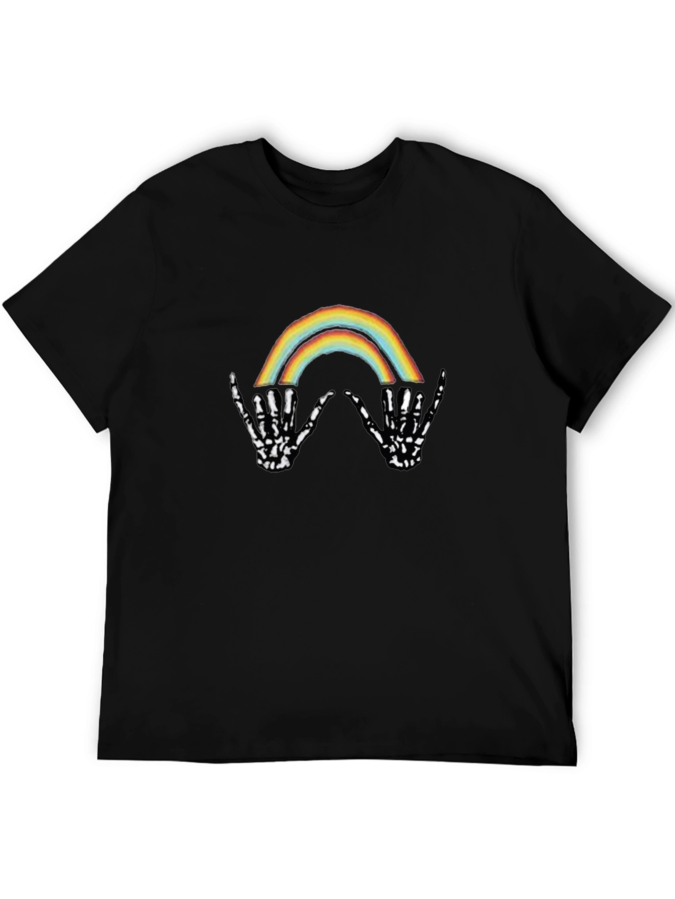 Rainbow Skeleton Hand Graphic Tee - Black