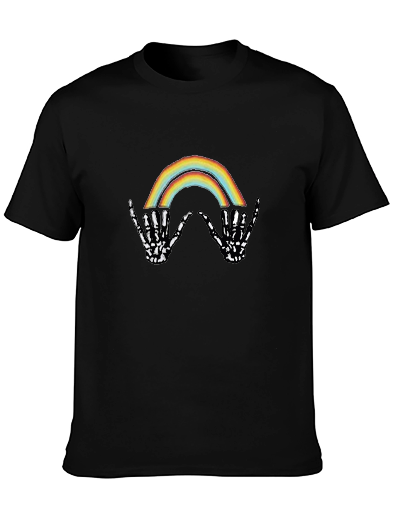 Rainbow Skeleton Hand Graphic Tee - Black