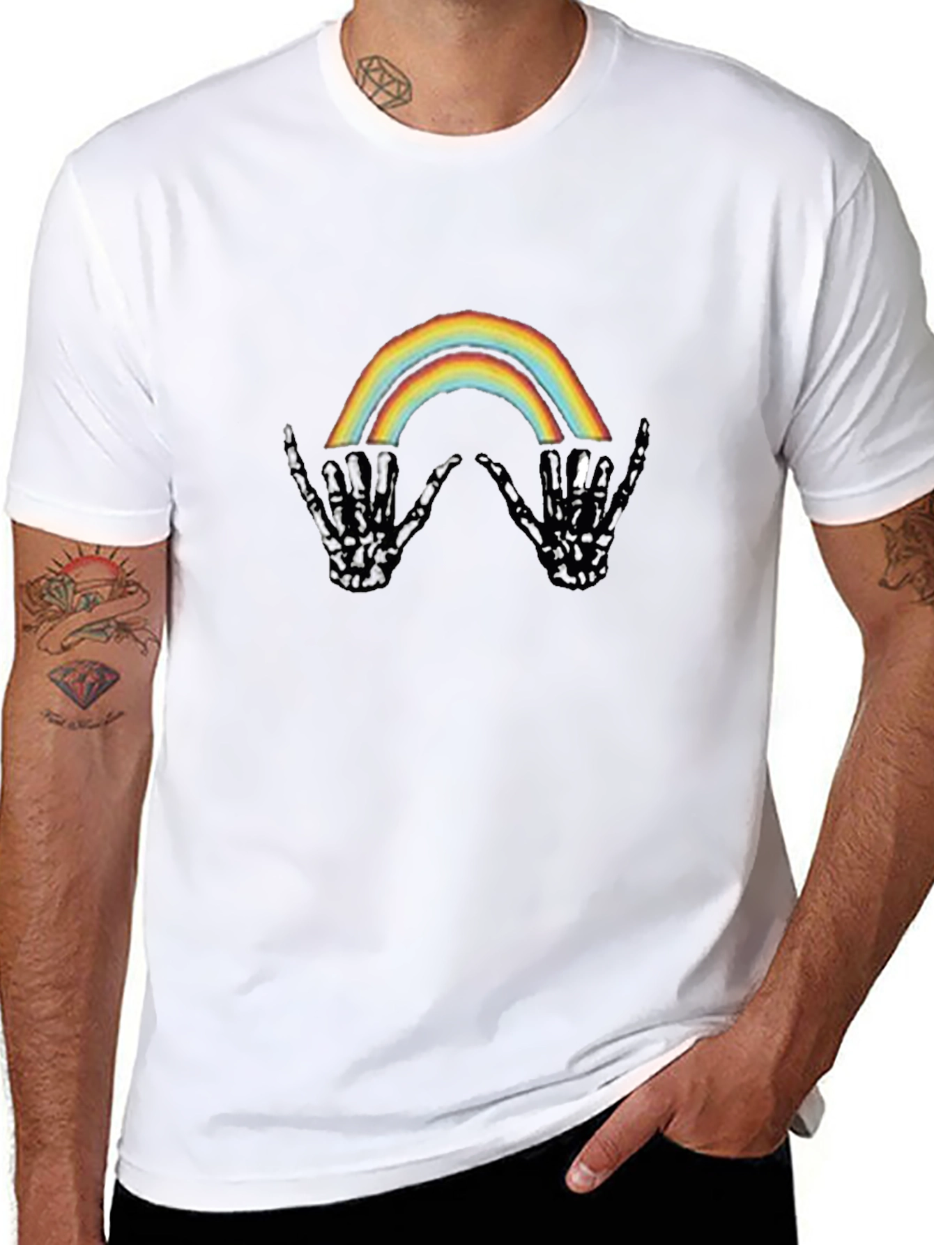 Rainbow Skeleton Hand Graphic Tee - Black