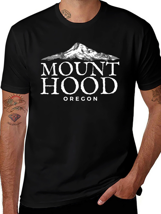 Mount Hood Oregon Graphic Tee - Black Cotton T-Shirt