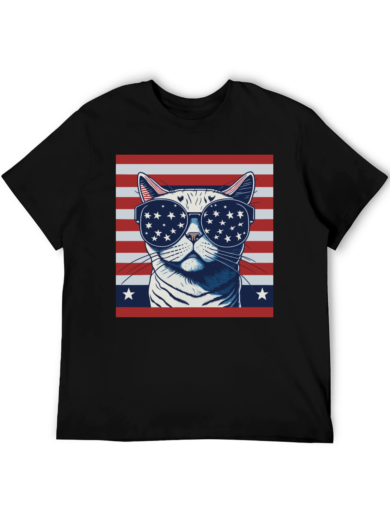 Patriotic Cat T-Shirt - USA Flag Sunglasses