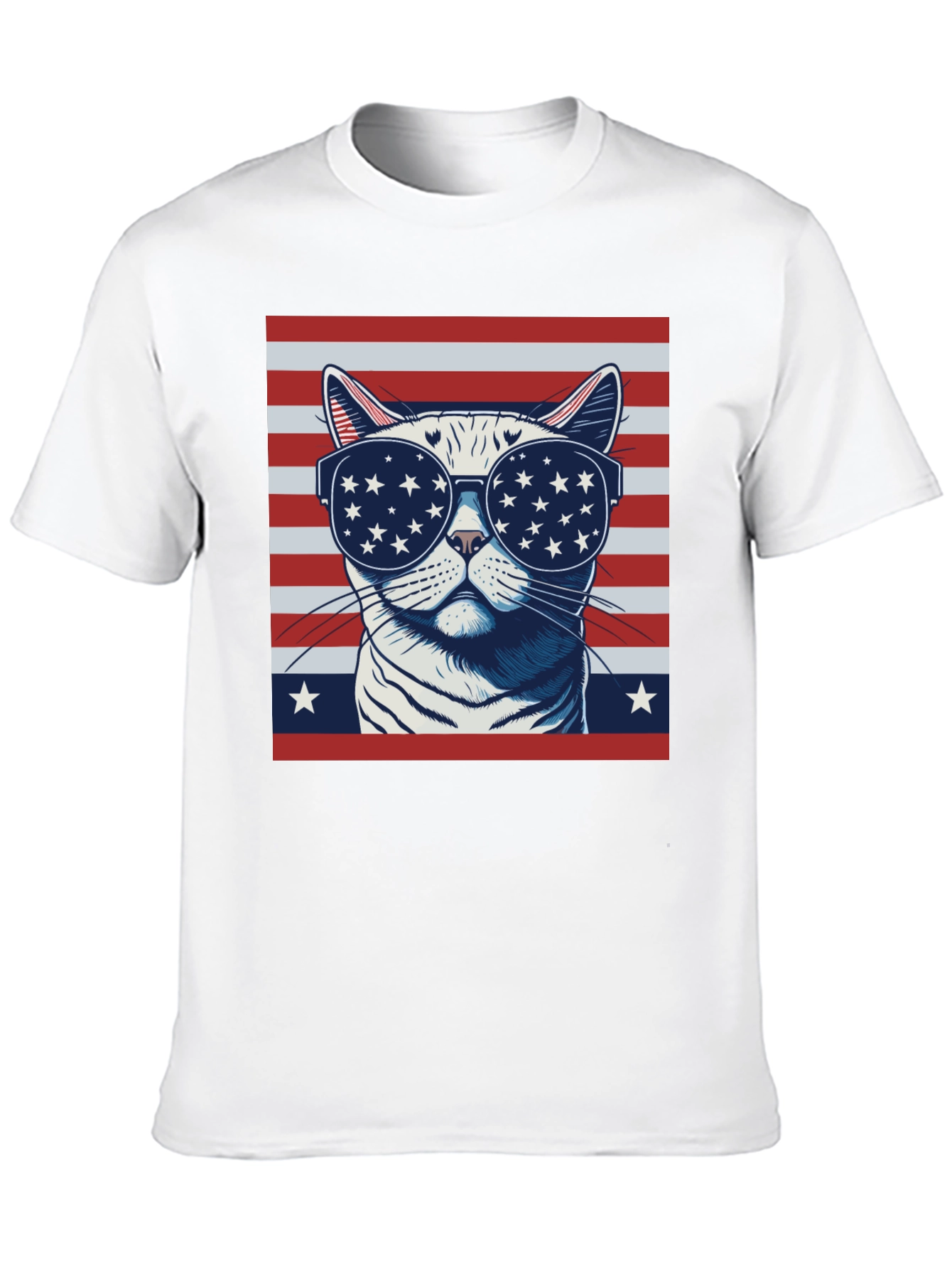 Patriotic Cat T-Shirt - USA Flag Sunglasses