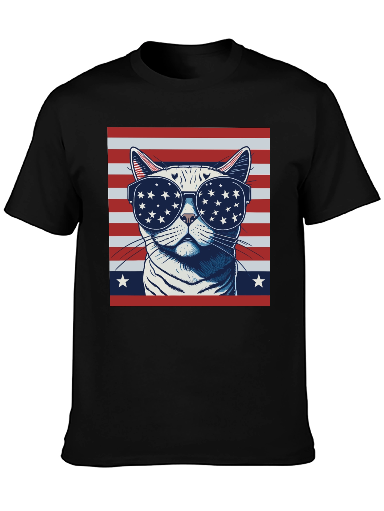 Patriotic Cat T-Shirt - USA Flag Sunglasses