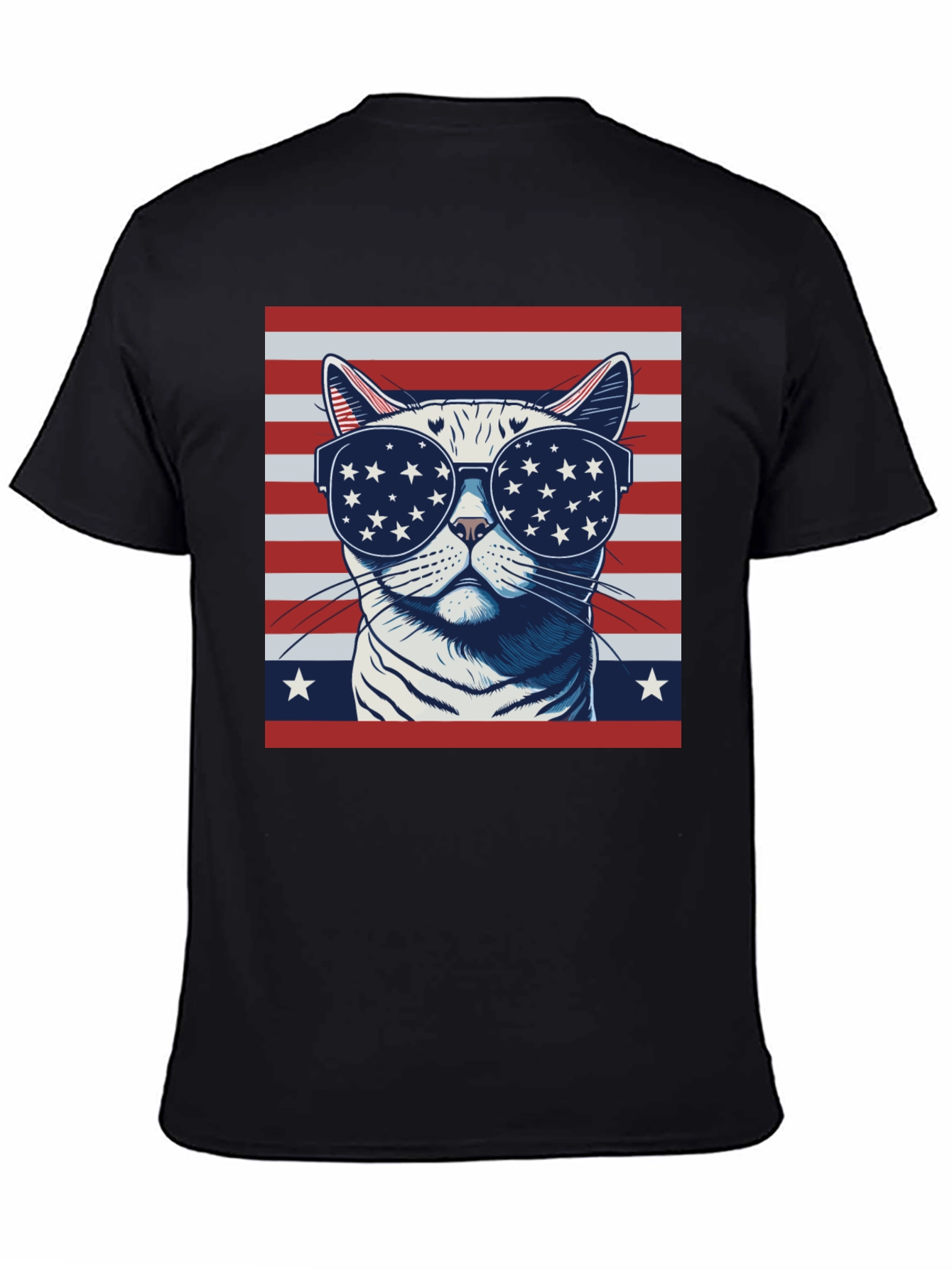 Patriotic Cat T-Shirt - USA Flag Sunglasses