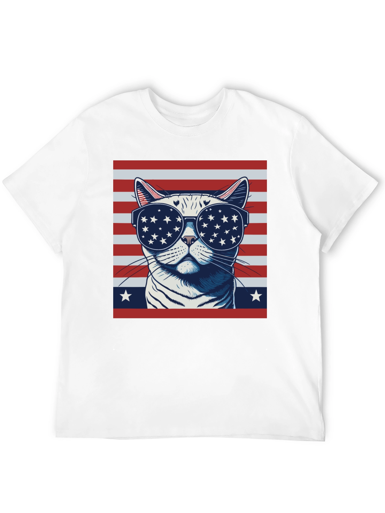 Patriotic Cat T-Shirt - USA Flag Sunglasses