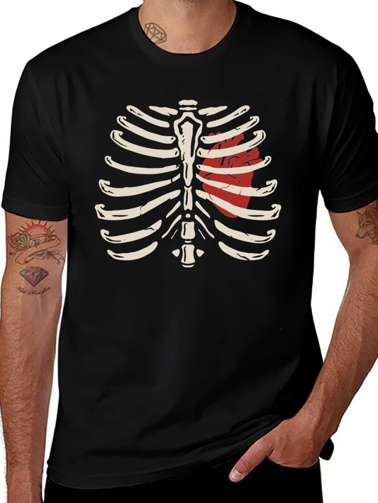 Anatomical Rib Cage T-Shirt with Heart Design