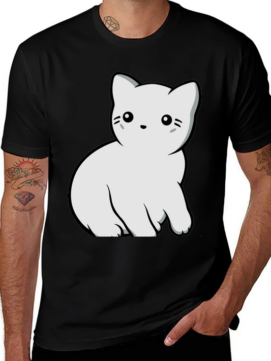 Cute Cat Graphic T-Shirt - Black Cotton Blend Tee