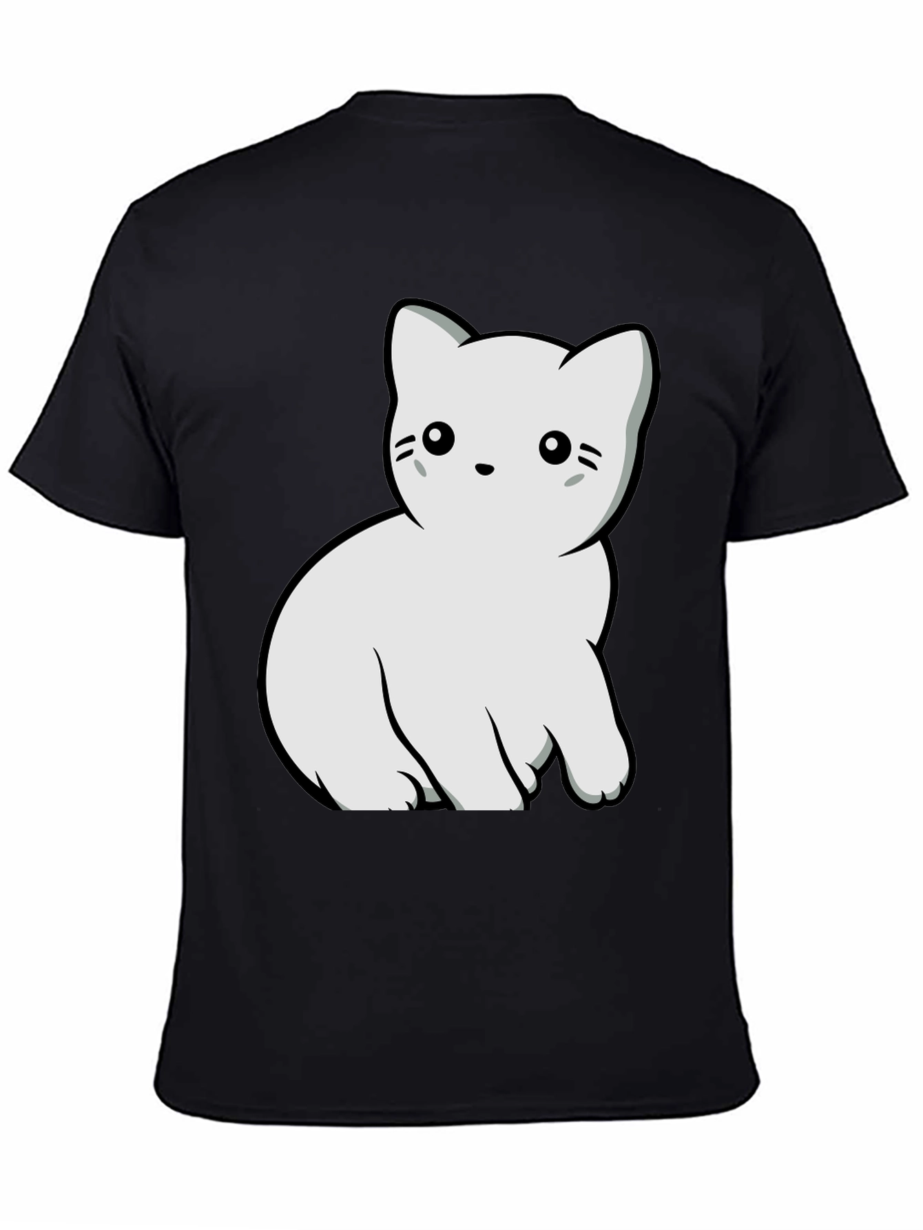 Cute Cat Graphic T-Shirt - Black Cotton Blend Tee