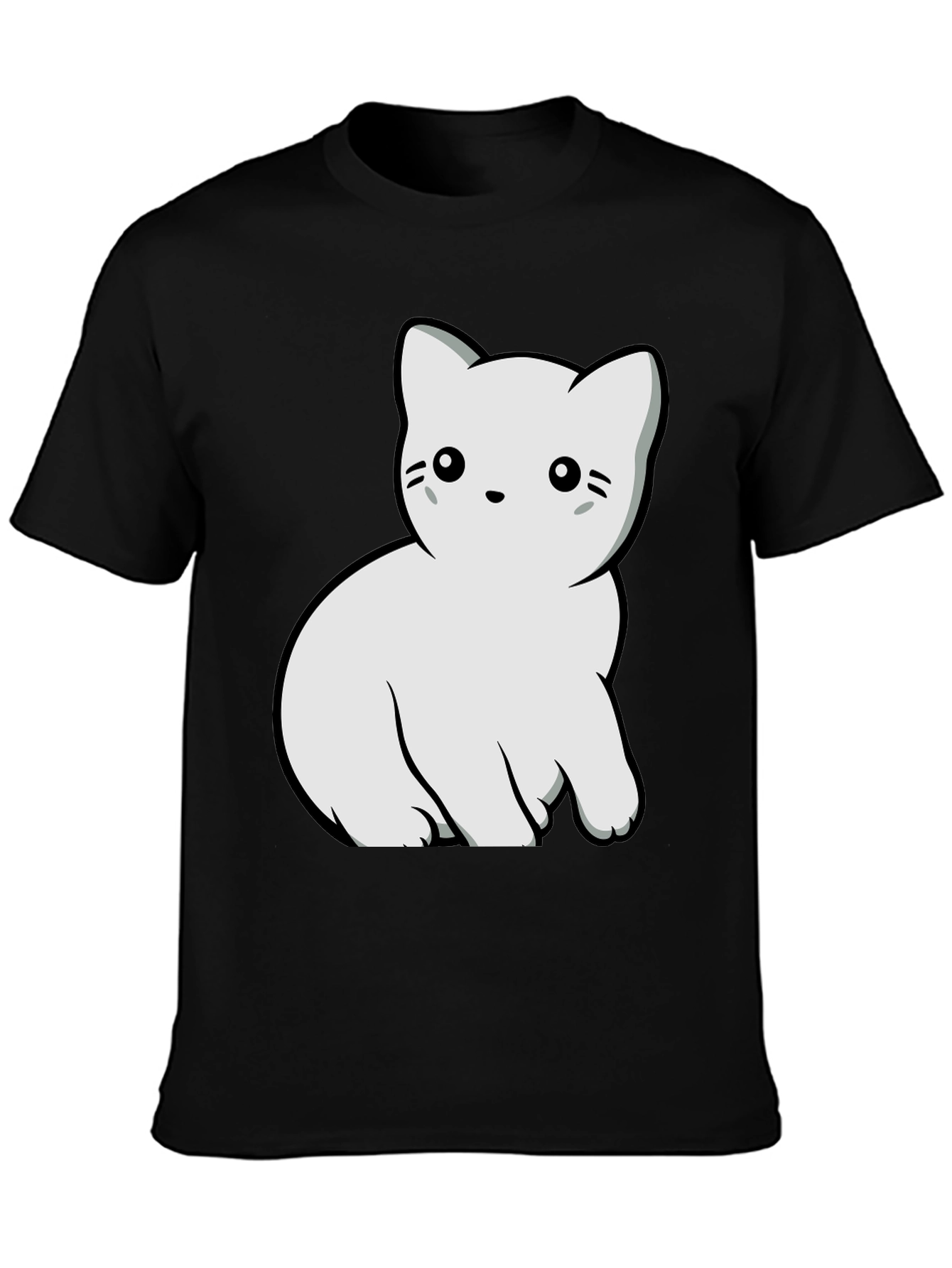 Cute Cat Graphic T-Shirt - Black Cotton Blend Tee