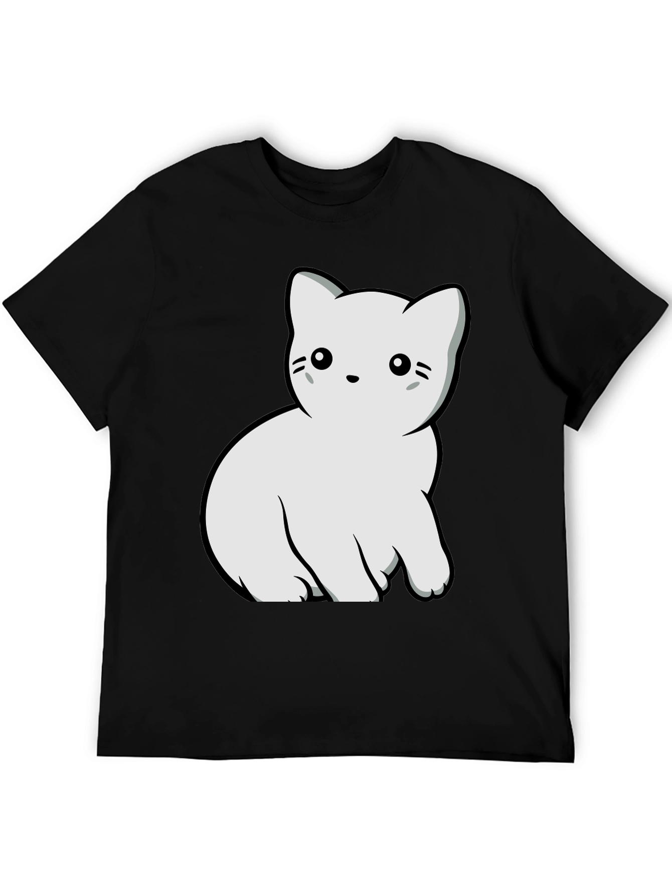 Cute Cat Graphic T-Shirt - Black Cotton Blend Tee