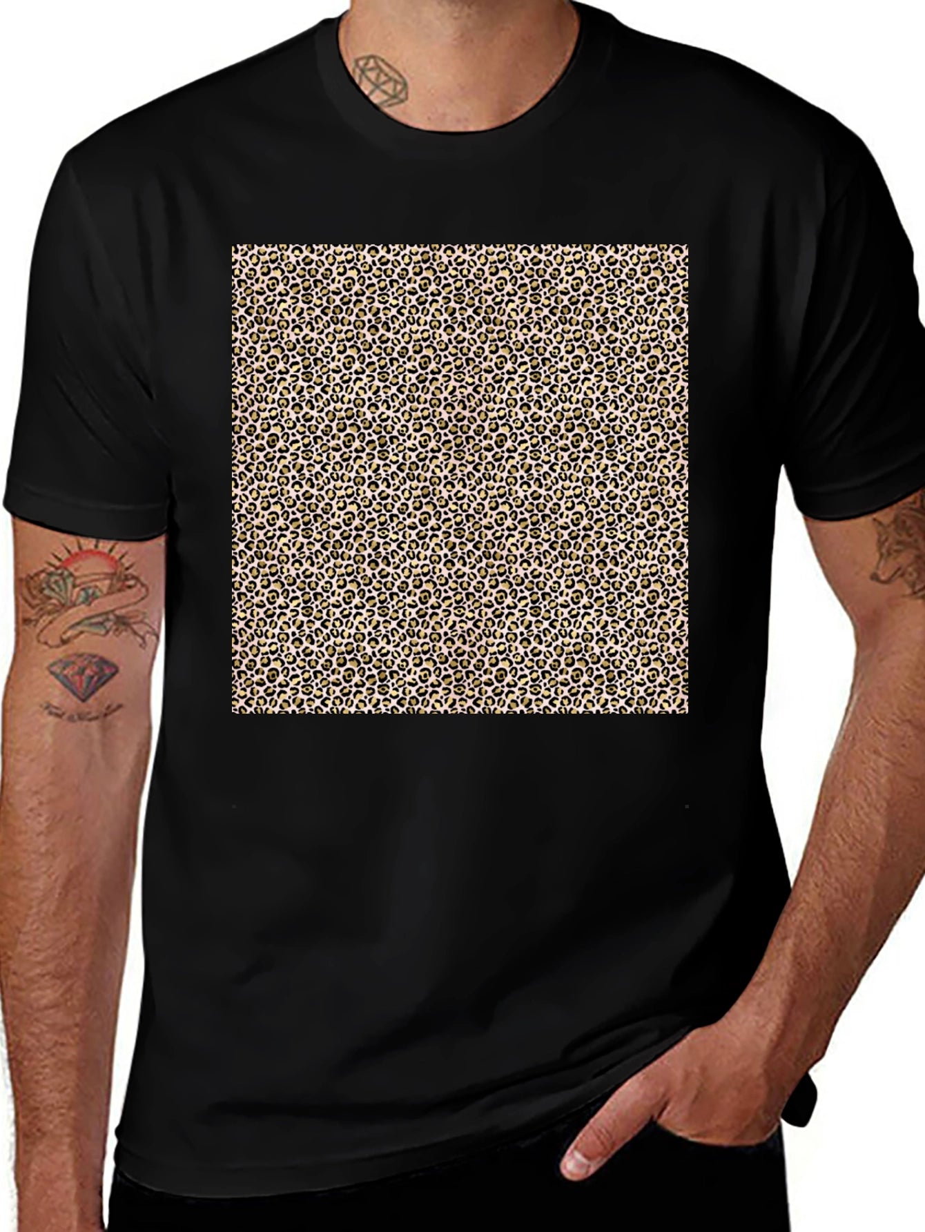 Leopard Print Graphic Tee - Mens Black T-Shirt