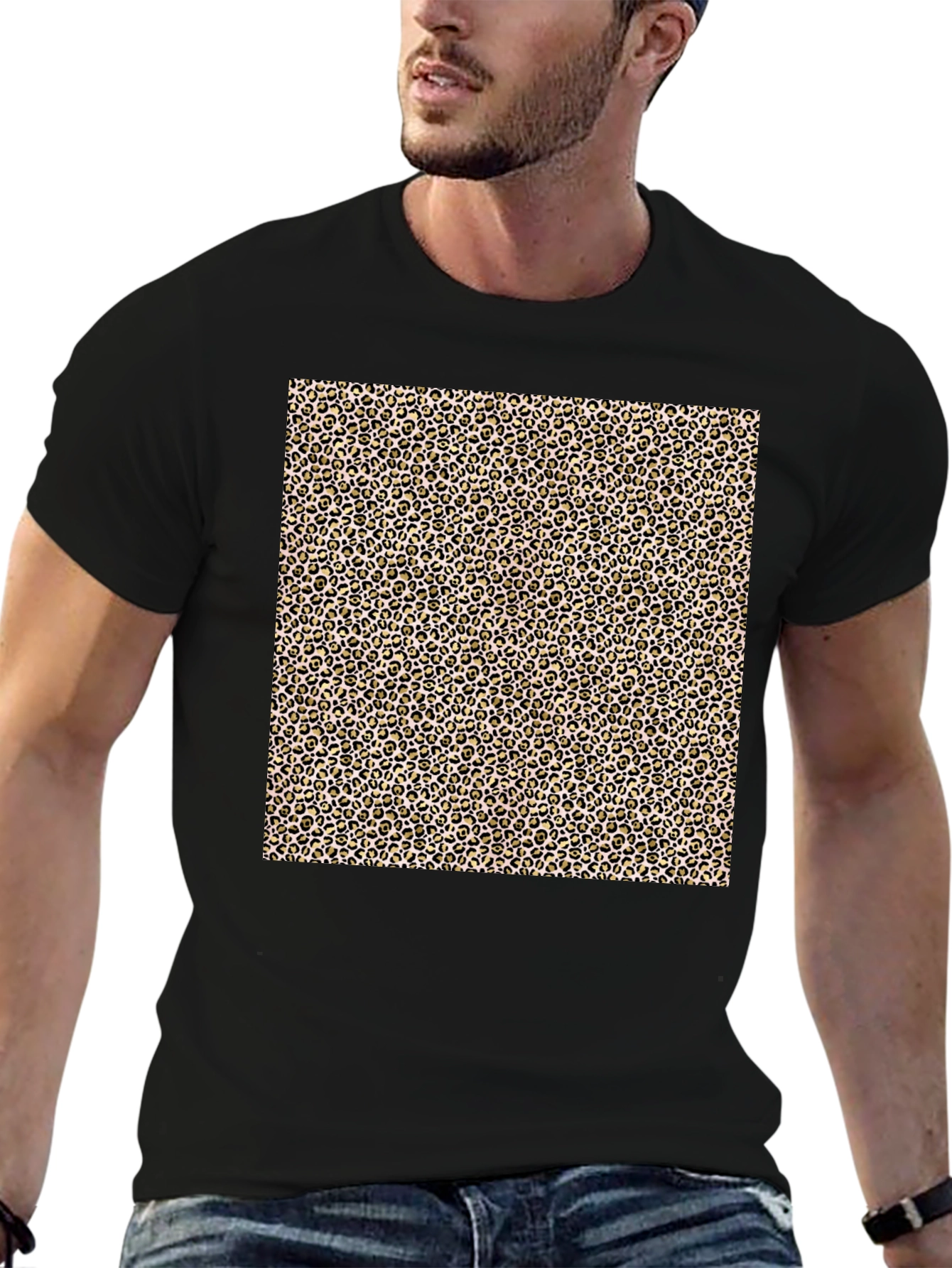 Leopard Print Graphic Tee - Mens Black T-Shirt