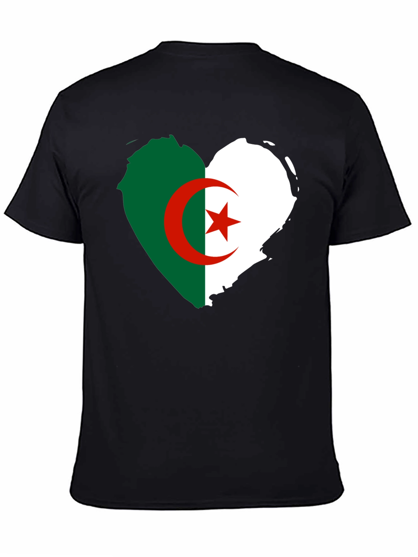 Algeria Flag Heart T-Shirt - Black Crew Neck Tee