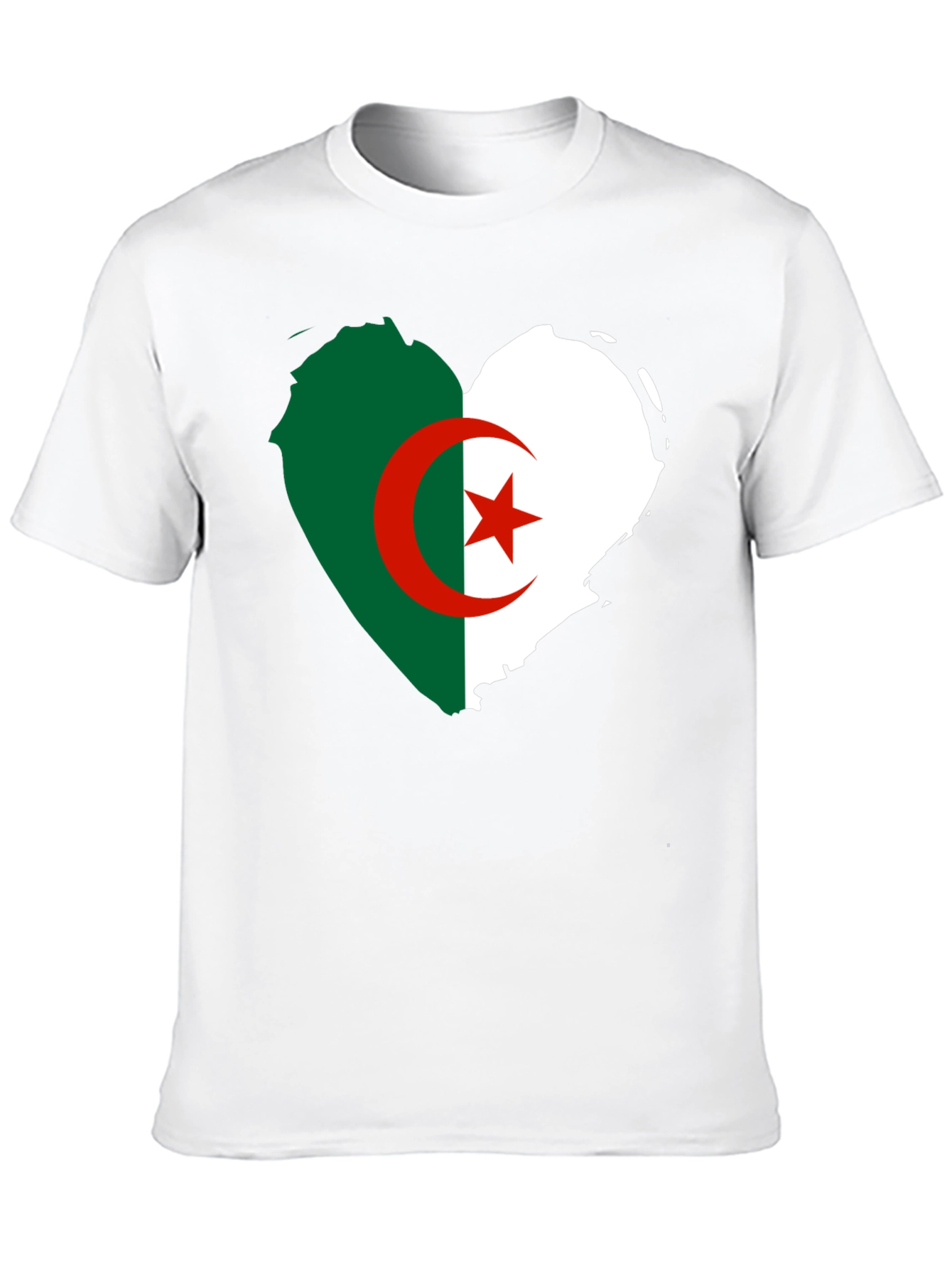 Algeria Flag Heart T-Shirt - Black Crew Neck Tee