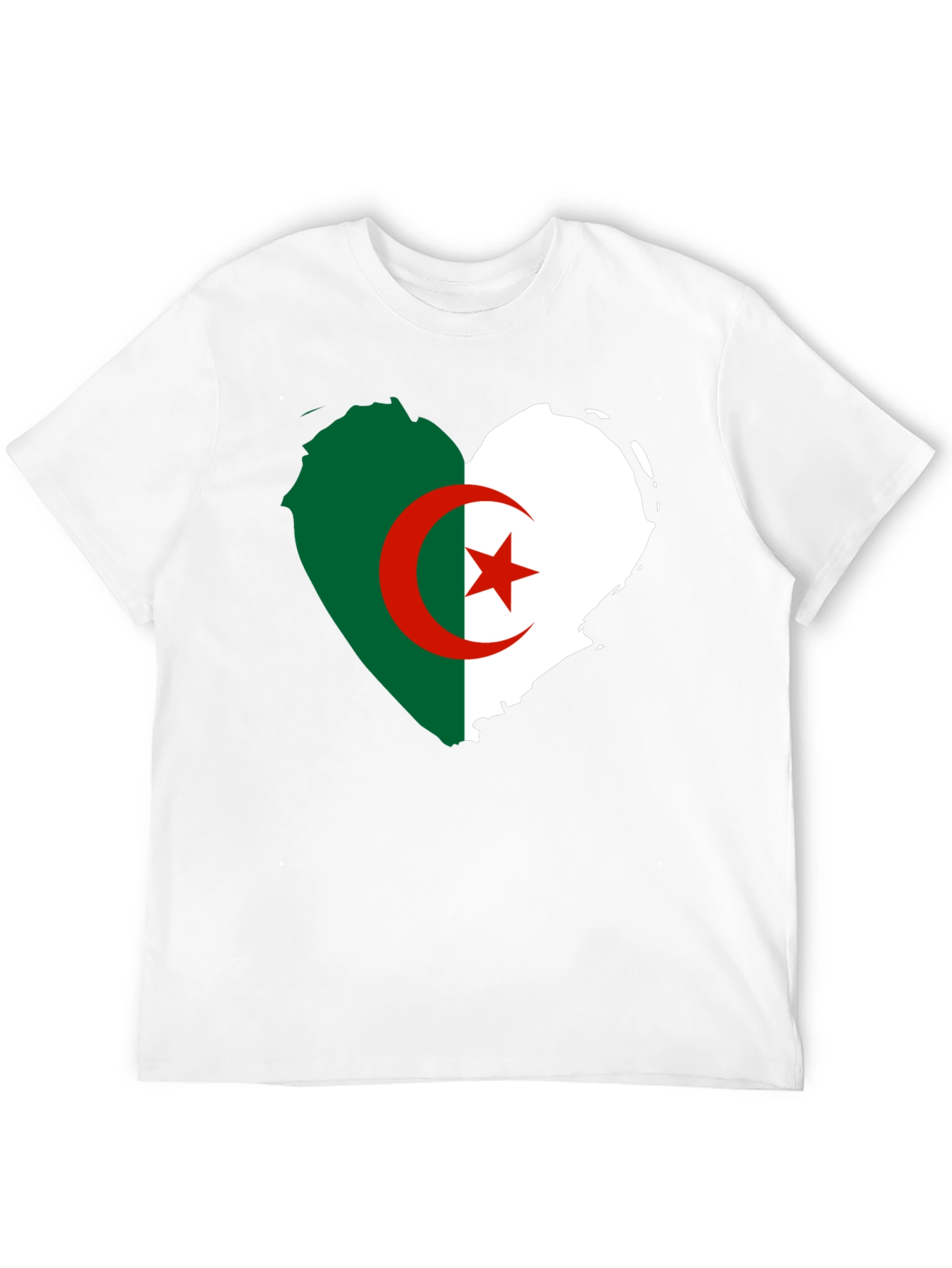Algeria Flag Heart T-Shirt - Black Crew Neck Tee