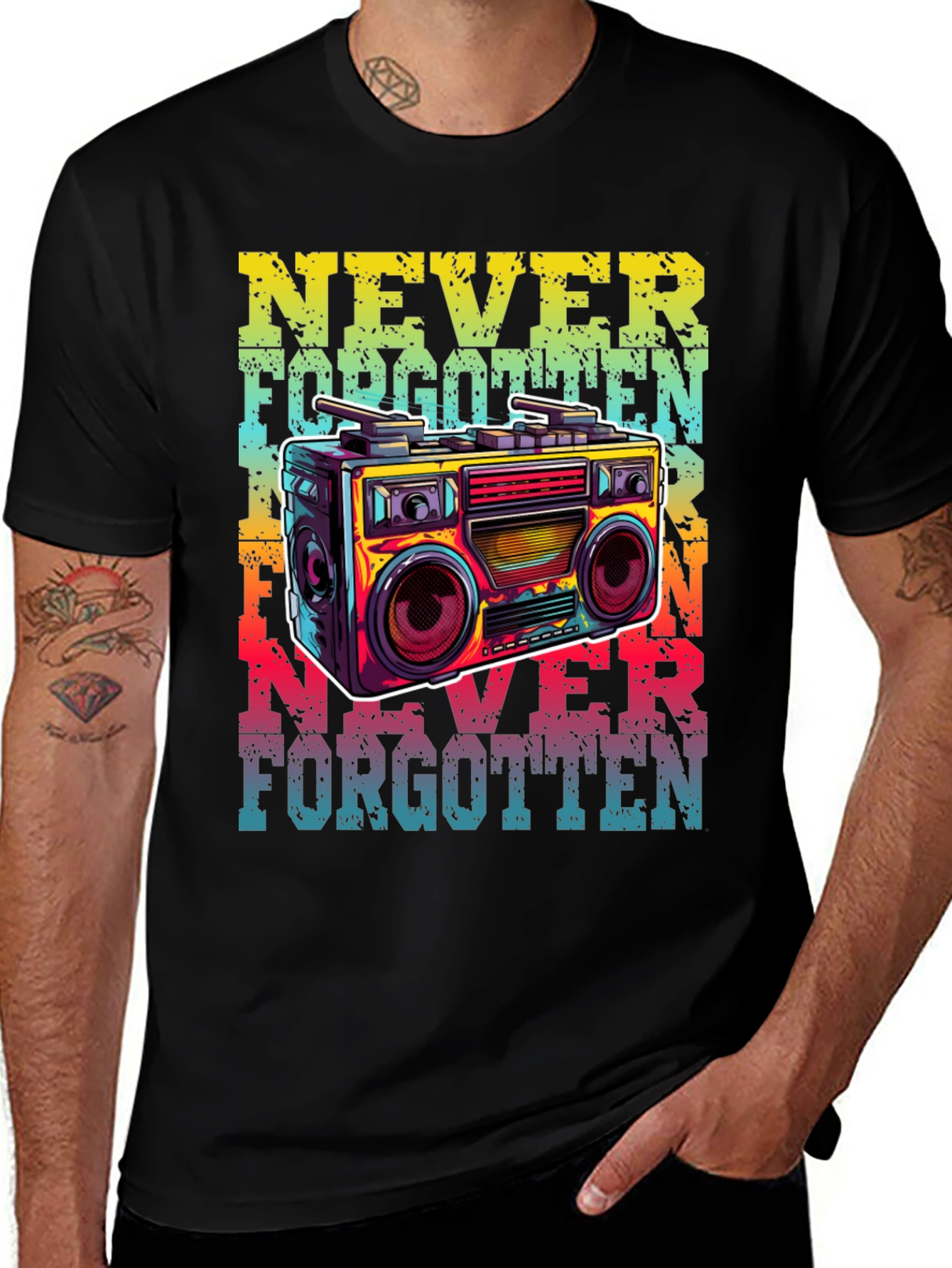 Retro Boombox Graphic T-Shirt - Never Forgotten Tee