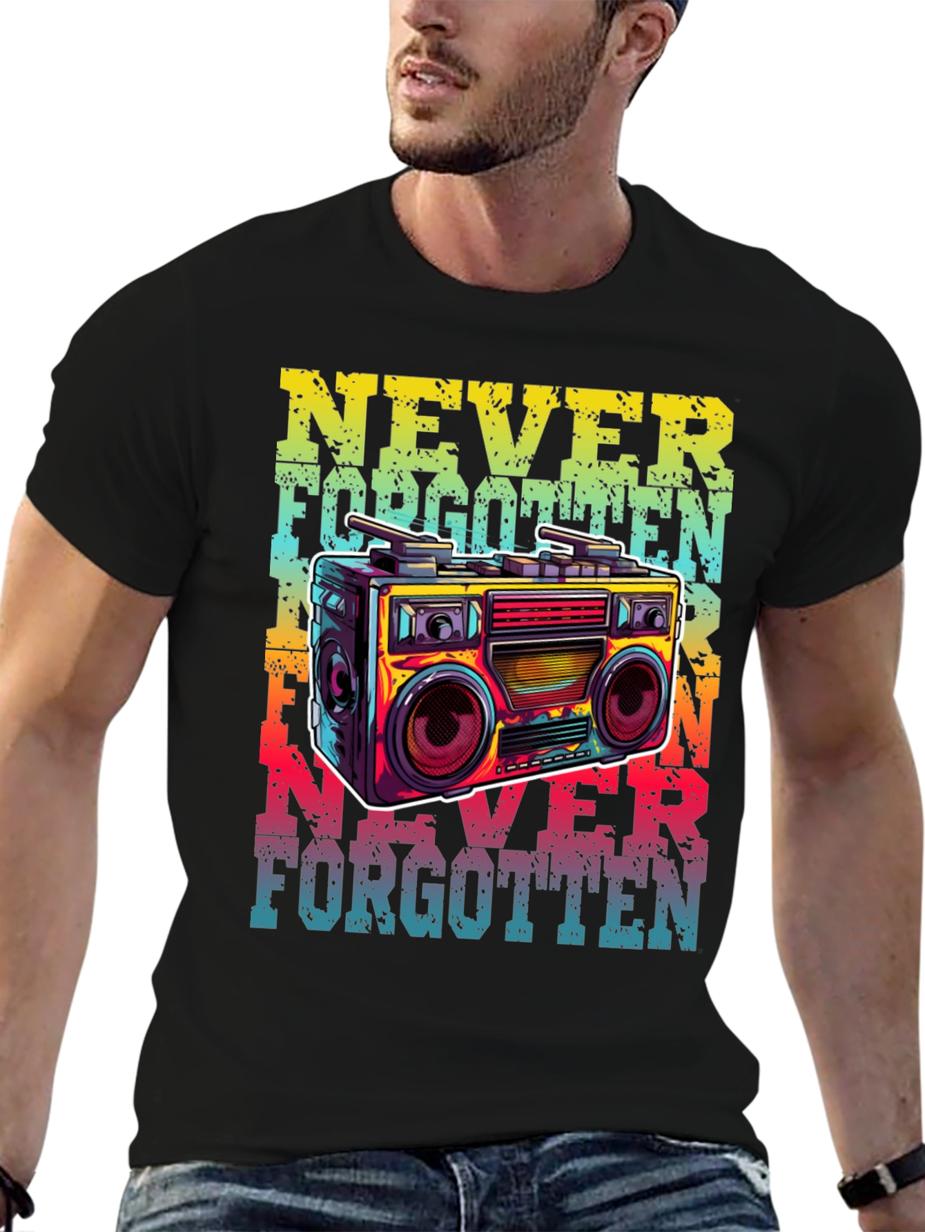Retro Boombox Graphic T-Shirt - Never Forgotten Tee
